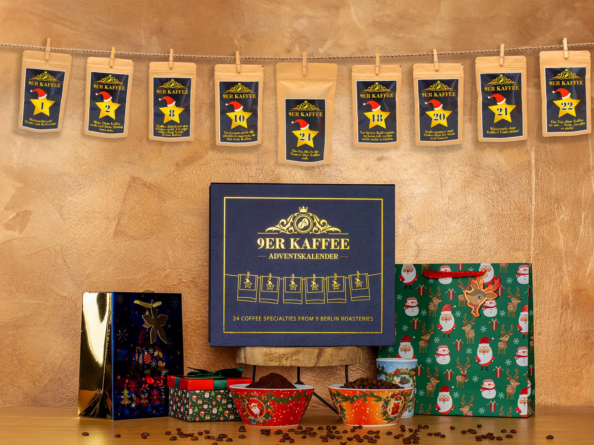 Edler Kaffee Adventskalender 2025 von 9 Berliner Kaffeeröstereien - Weihnachtskalender mit 24 Premium Kaffeespezialitäten | Geschenk-Set für Männer & Frauen | Kaffee Probierset ganze Bohne