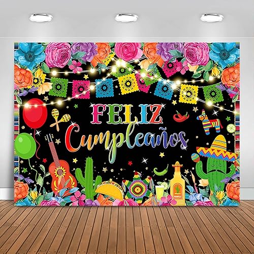 Telón de fondo de Feliz Cumpleaños de 7 x 5 pies, fiesta mexicana, decoración de fiesta de feliz cumpleaños, cartel de fiesta de cumpleaños de