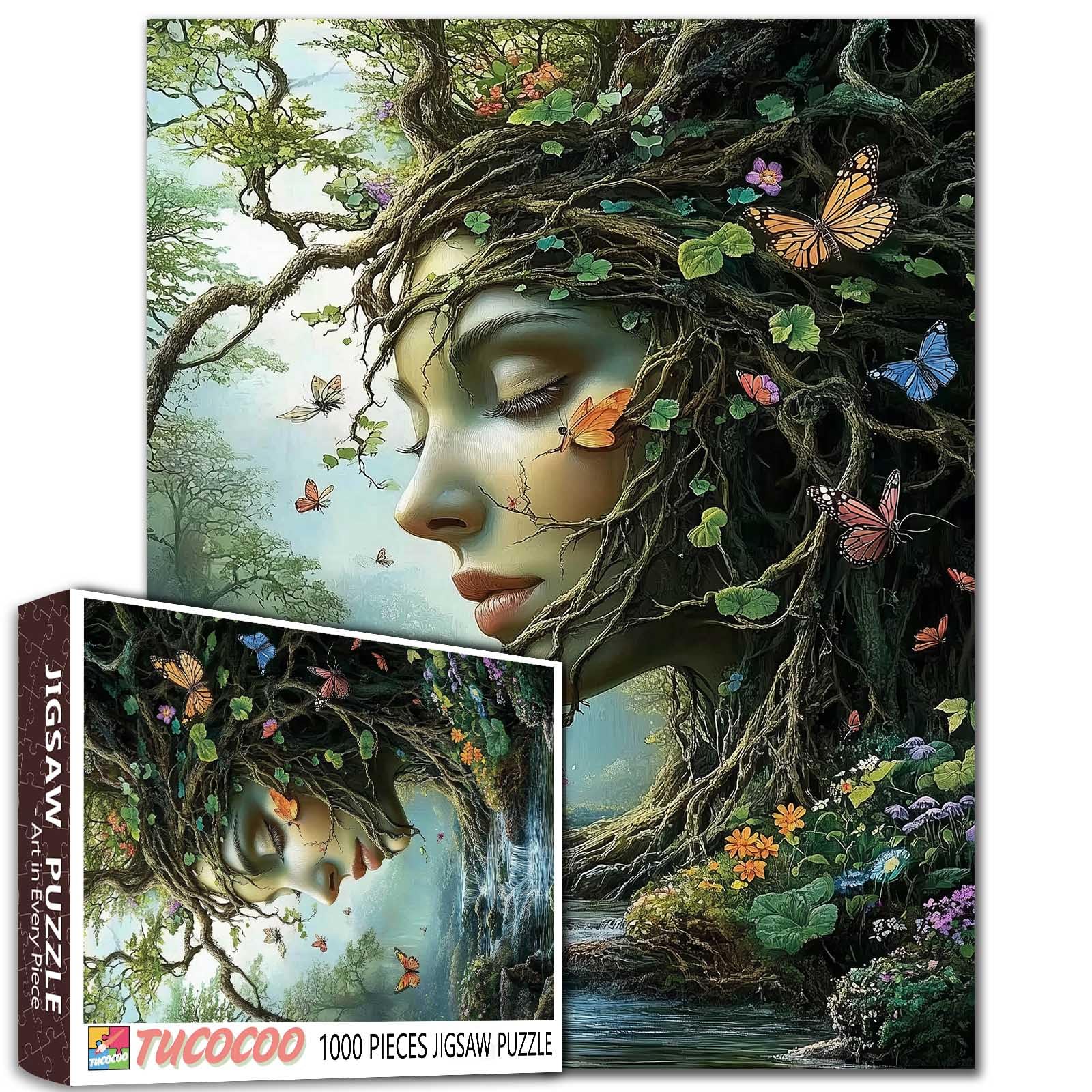 Surreal Earth Goddess 1000 Piece Puzzles for Adult Landscape Puzzle Arts Women Portrait Jigsaw Puzzle for Adults Family Game Activity Game Night — image 1