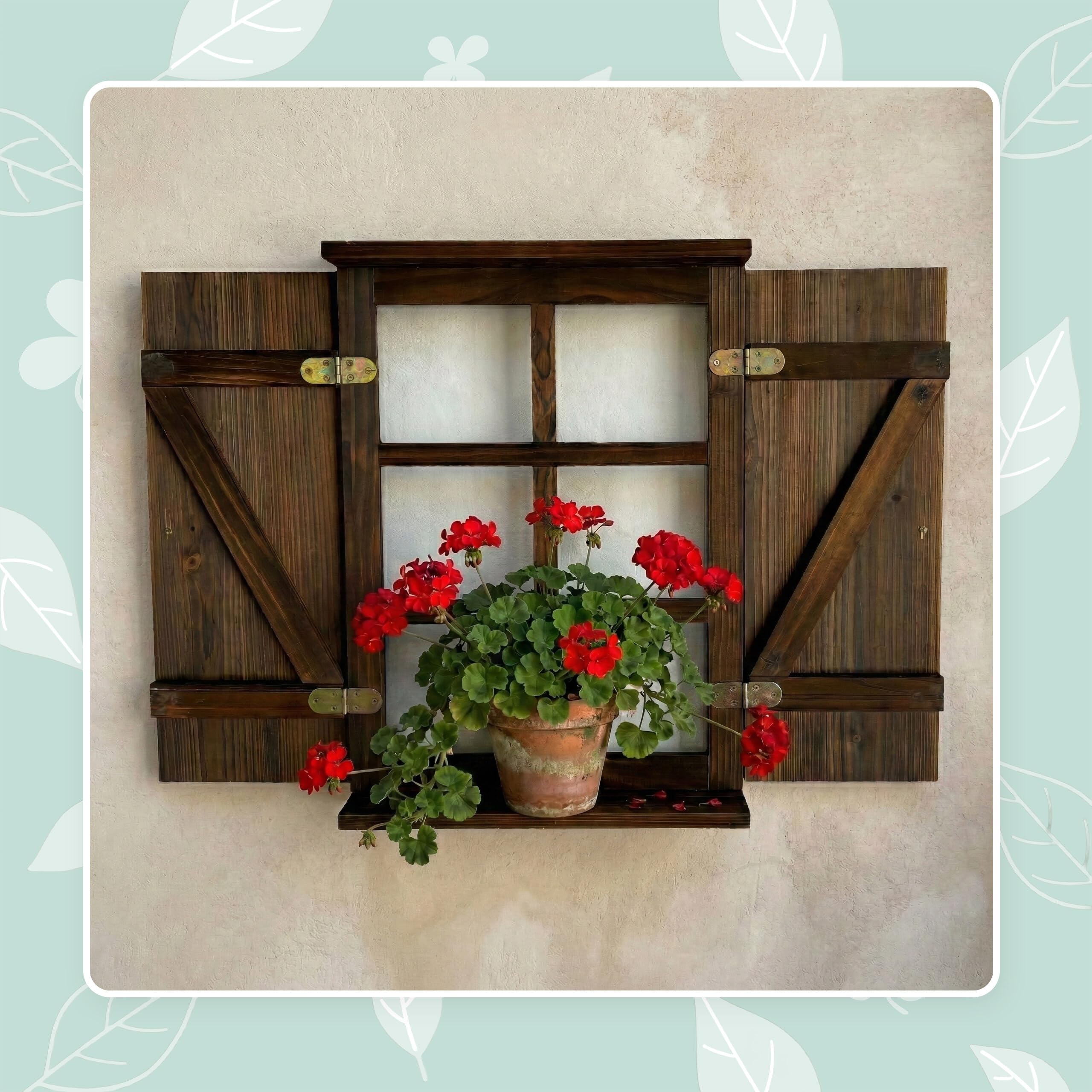 Relaxdays Ventana Decorativa rústica con contraventanas, Madera carbonizada, repisa, 63 x 45 cm, marrón