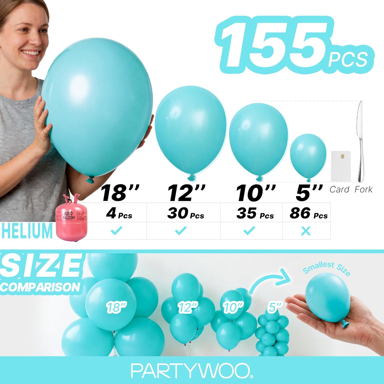  Teal Balloons 155pcs Turquoise Dark Teal Color Different Sizes thumbnail