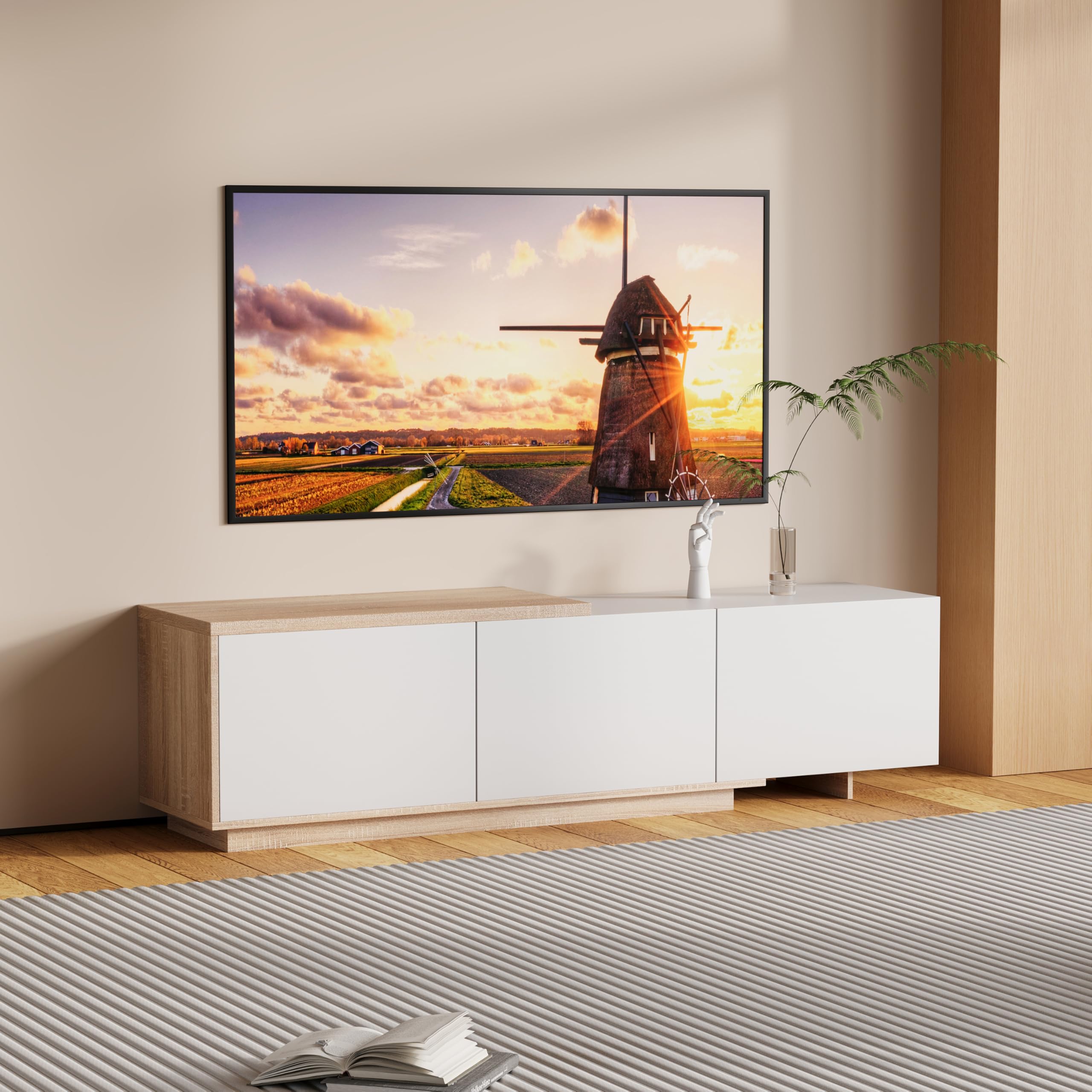 Mobile porta TV allungabile, mobile porta TV 240 cm di lunghezza con illuminazione LED, 3 cassetti, mobile TV in legno, mobili TV per televisioni da 65 pollici, mobili TV moderni per soggiorno o