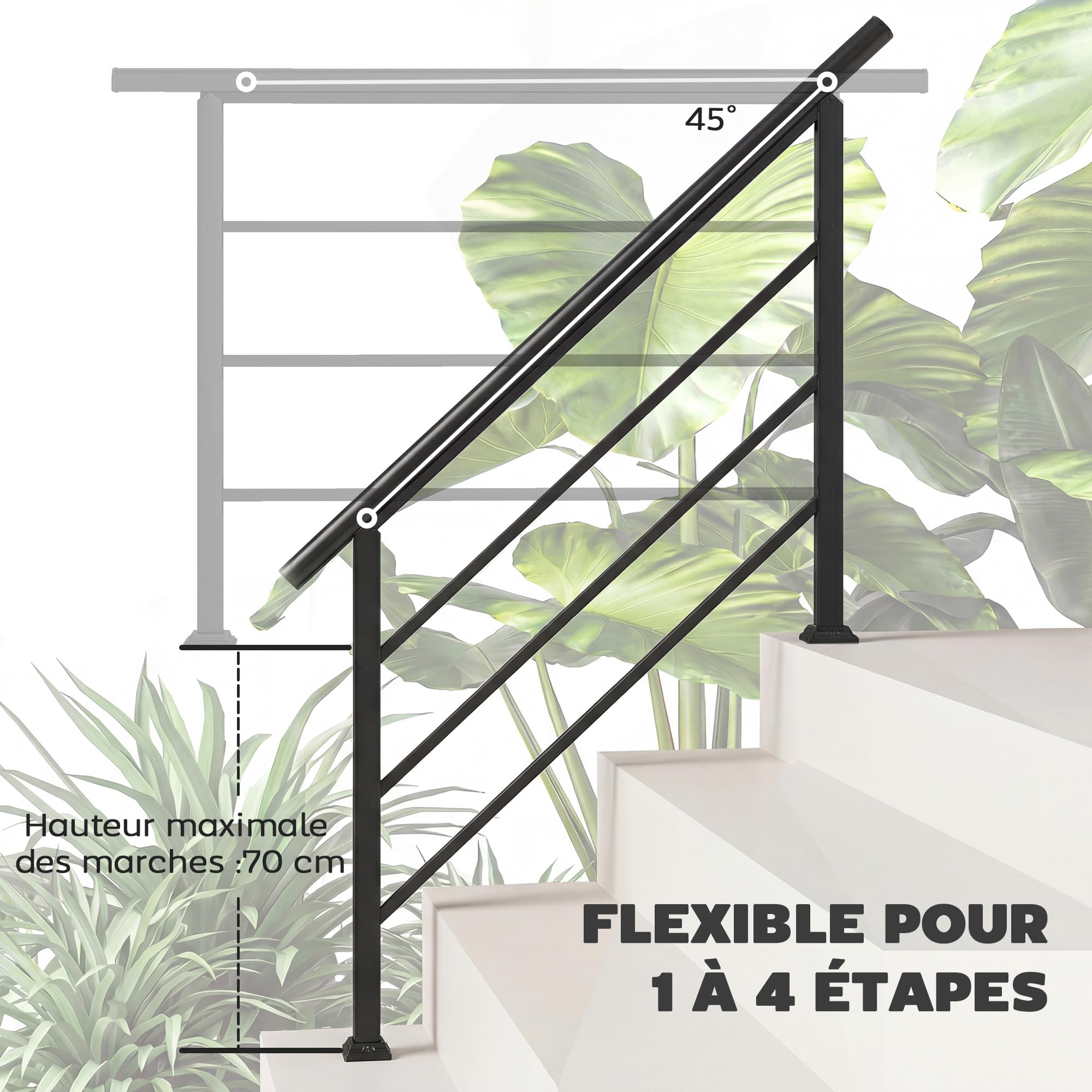 Outsunny Rampe d'Escalier Extérieure pour 1 à 4 Marches, 131x5x98cm, Noir