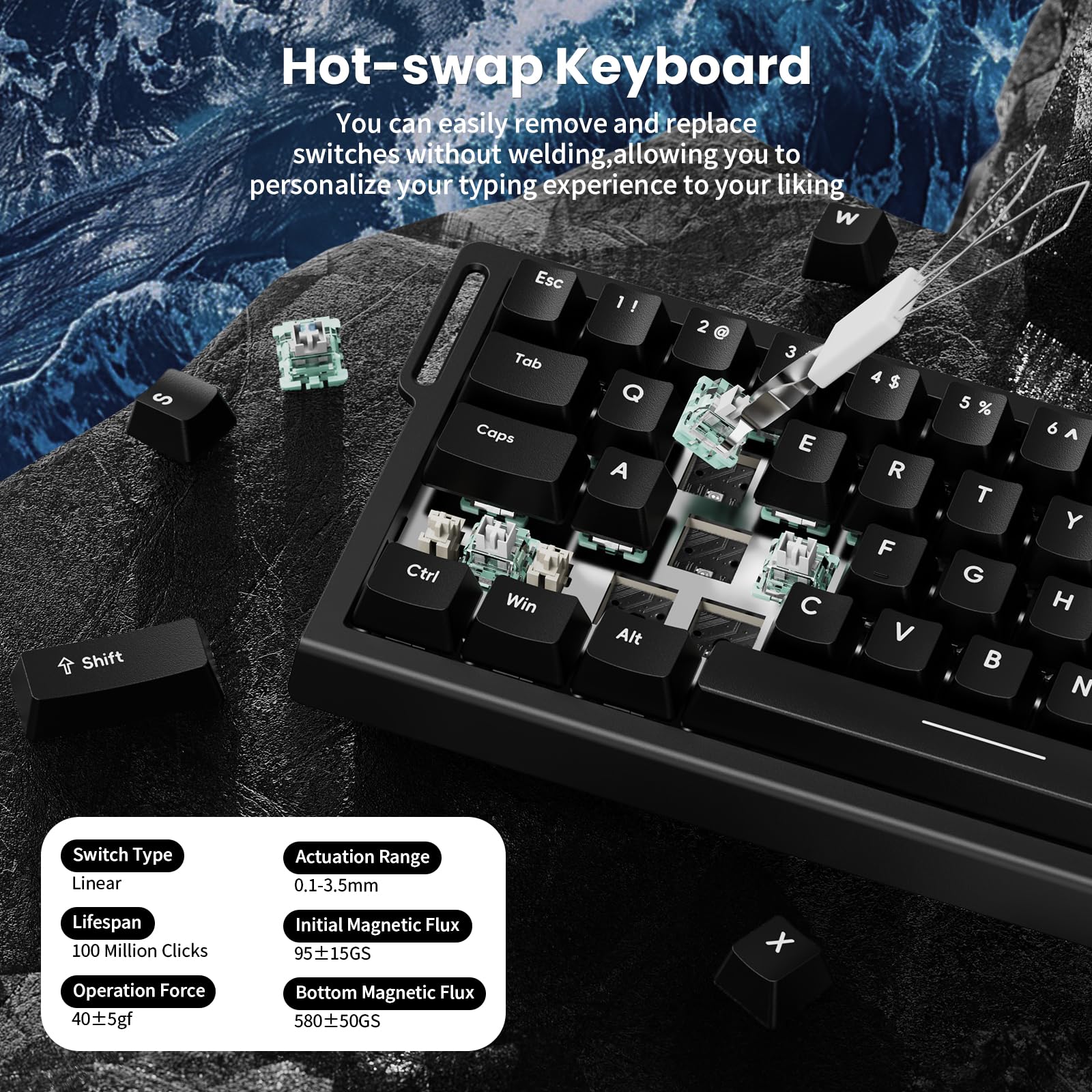MAMBASNAKE Attack Shark X68 HE Interrupteur magnétique pour Clavier à déclenchement Rapide (Noir)