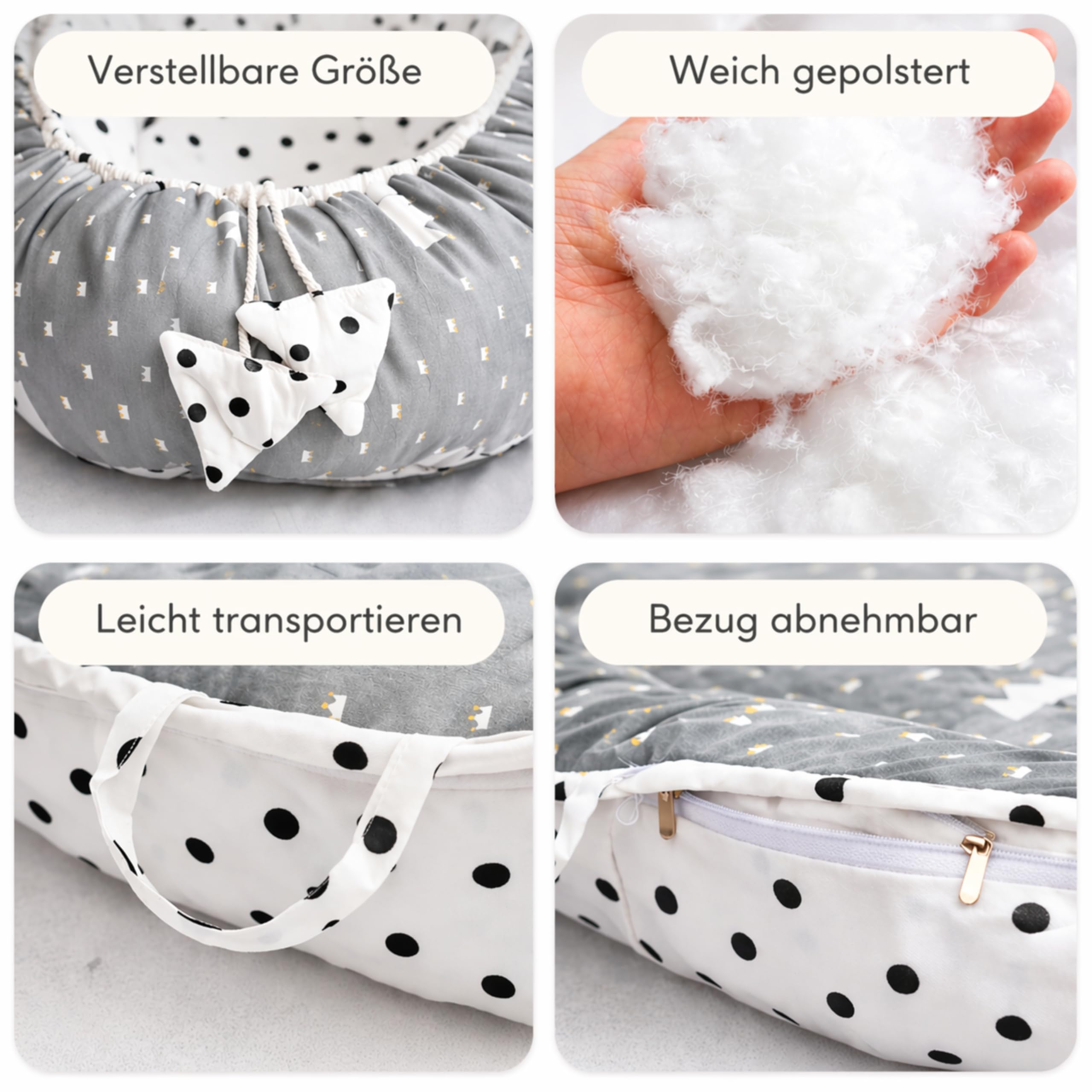 SKY & ZEN Babynestchen – Babynest 5 tlg. Set für Neugeborene mit Tragegriff