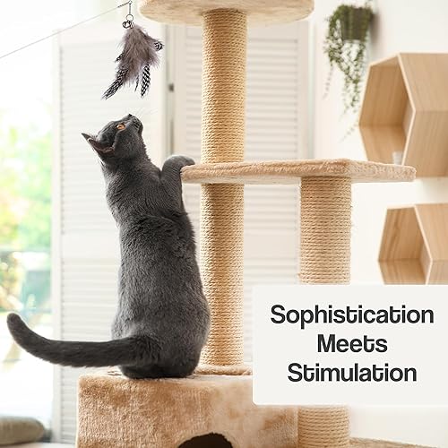 Miniatura 3 de Juego de juguetes de varita para gatos, 2 varitas de plumas con 4 recambios intercambiables, alambre flexible de 27 pulgadas y mango de madera,