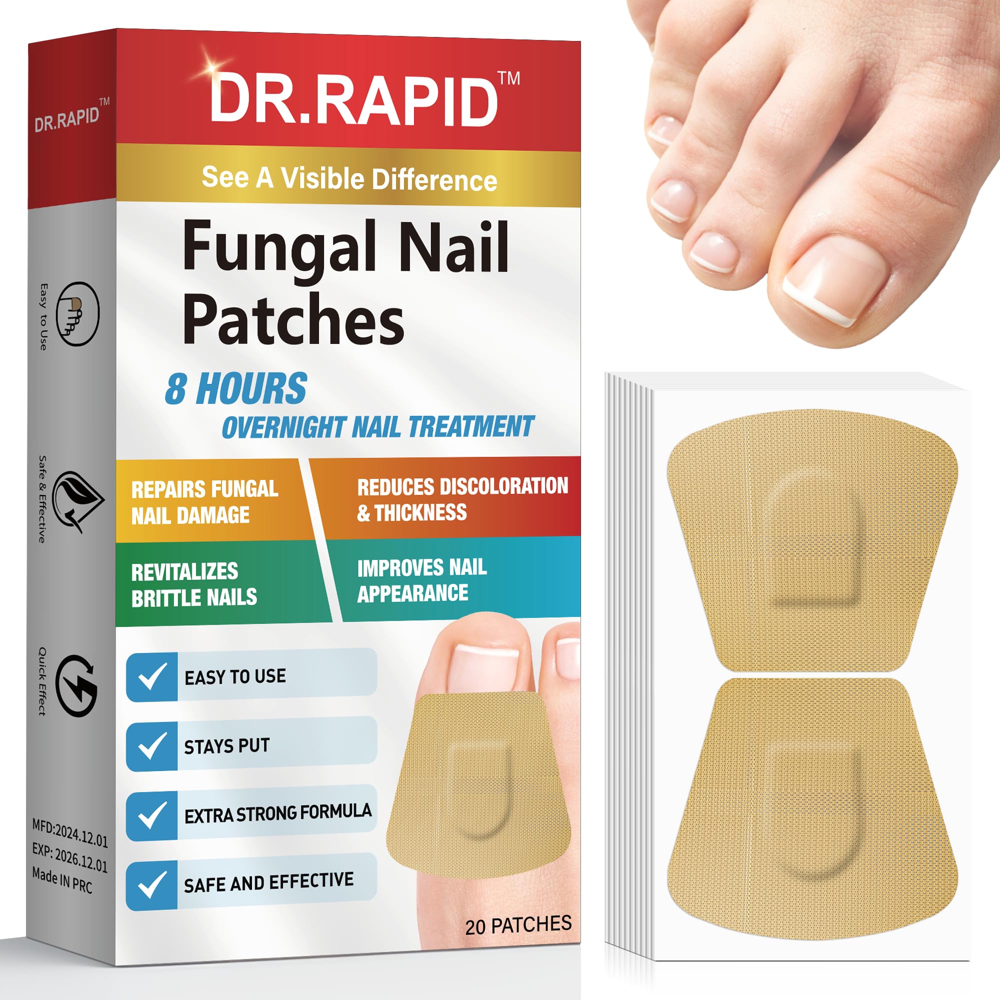 Toenail Fungus Treatment Extra Strength - 20 Hydrogel Patches for Overnight Nail Repair, 8-Hour Nighttime Fungal Nail Patches, Restores Healthy Appearance, Waterproof & Painless Relief