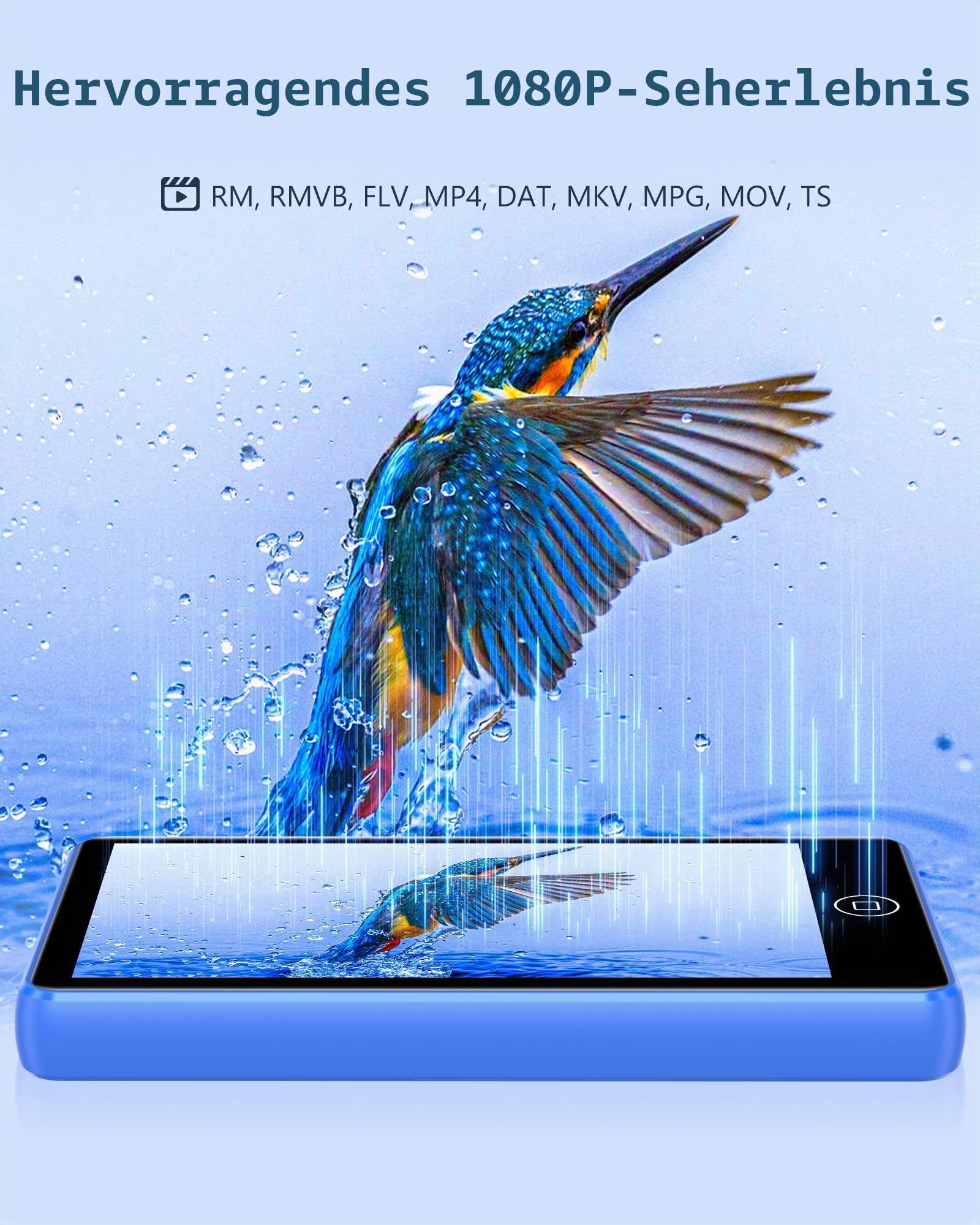 80GB MP3 Player Spotify mit Bluetooth & WLAN, 4,02 Zoll Touchscreen Musik Player mit Integriertem Spotify, Amazon Music, Deezer, FM-Radio, Sprachrecorder, Blau
