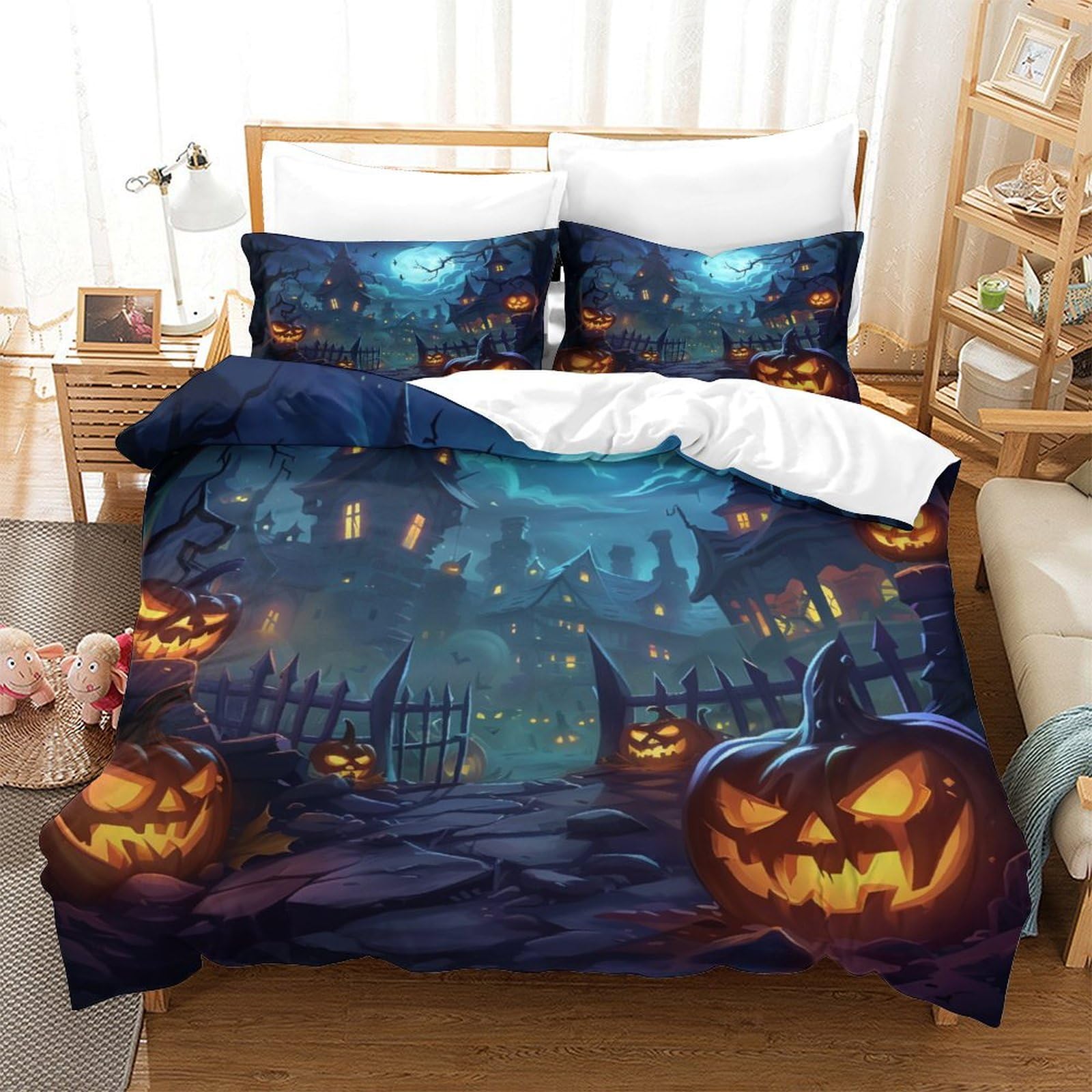 Gnmrtfeae Style-8 Halloween Pumpkin Duvet Cover Comforter Cover Quilt Cover For Teens And Adults With Pillow Cases With Zipper Closure Bedding Set Soft Microfiber 3 Pieces King（220X240cm）