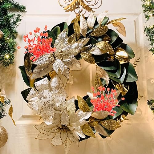 Miniatura 7 de Abaodam 100 piezas de esquejes de árbol de Navidad, coronas de Navidad, palitos artificiales de flores con cuentas florales, tallos de flores de