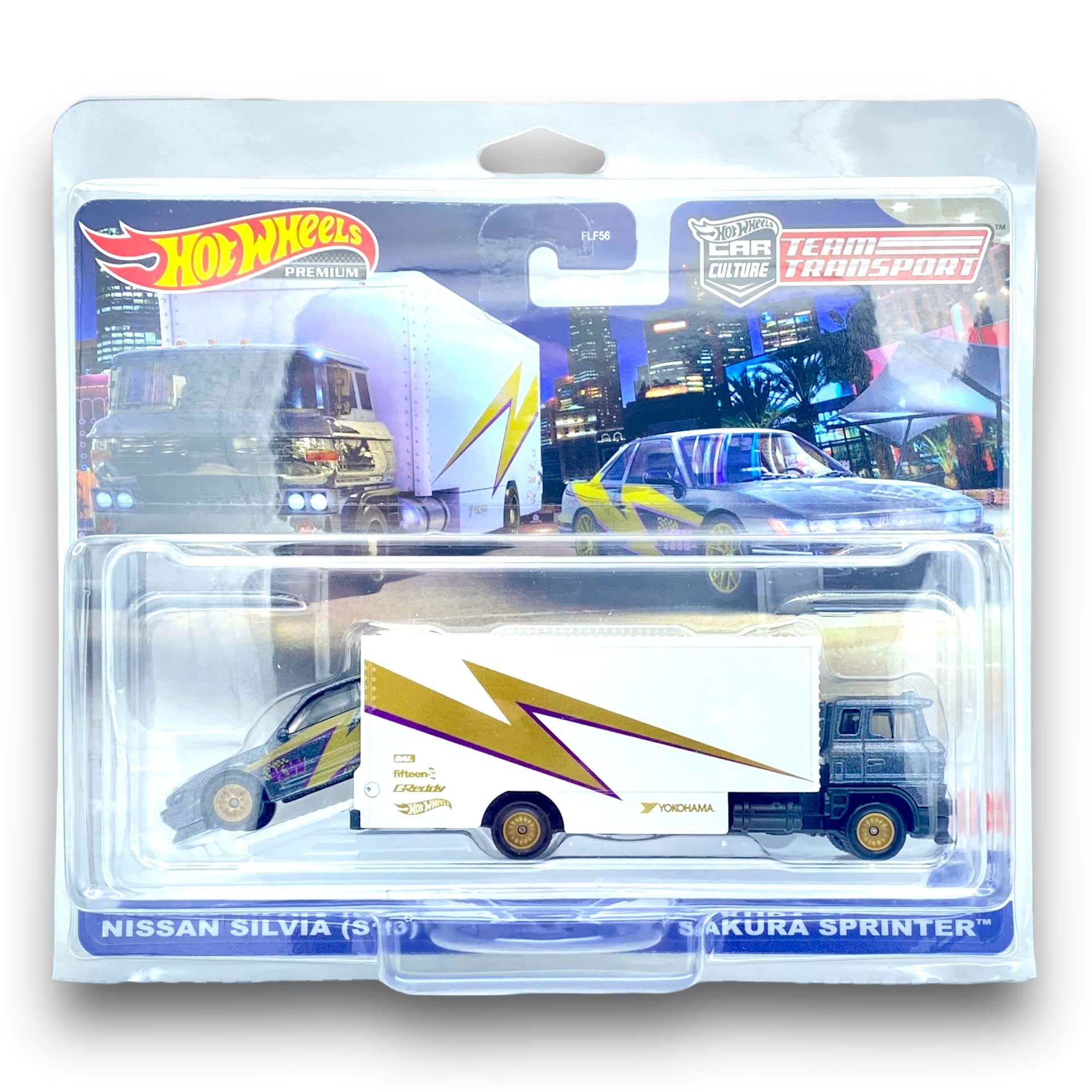 Hot Wheels Team Transport #52, Nissan Silvia (S13) & Sakura Sprinter (Black, White & Gold), 2023