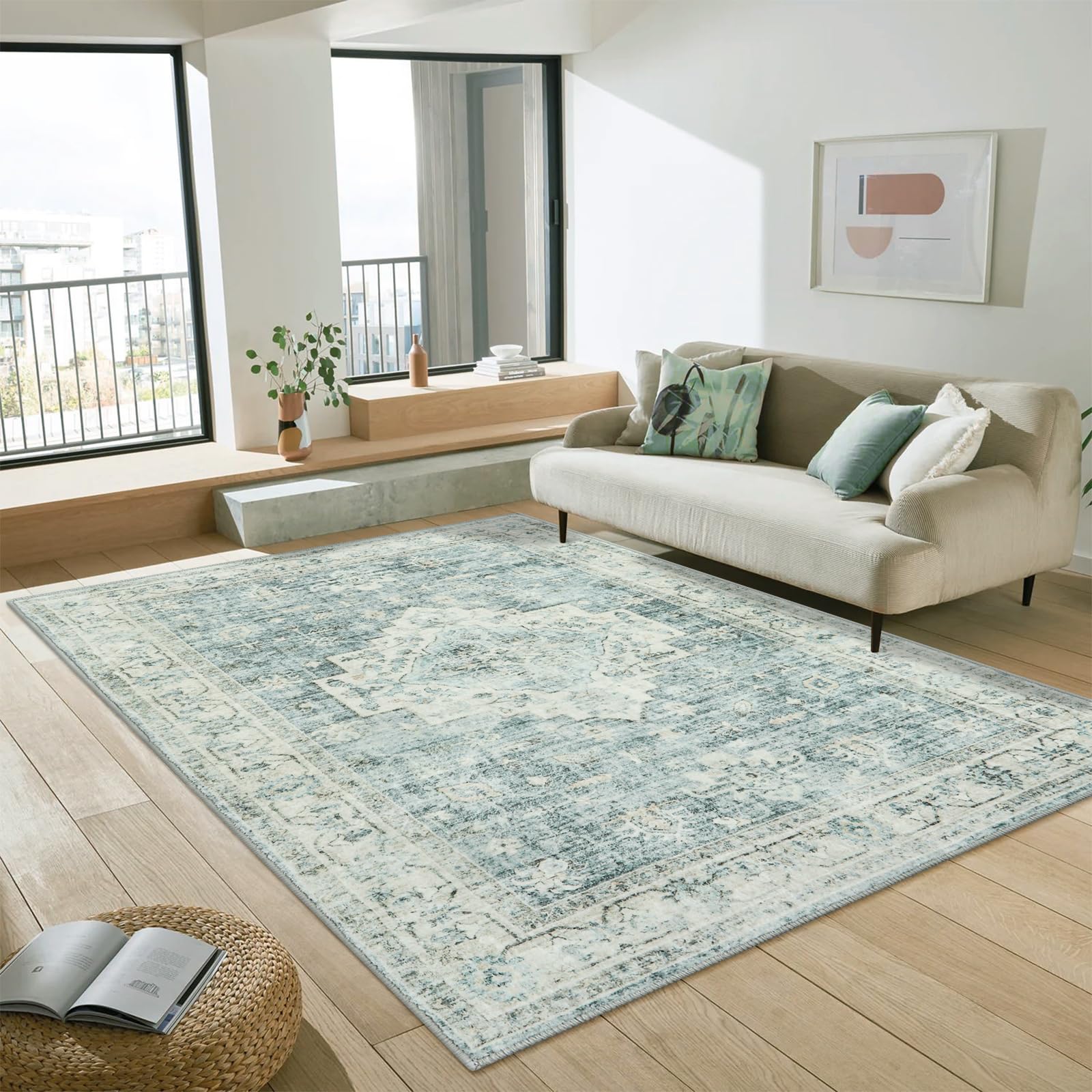 Amazon.com: LIVEBOX 6x9 Blue Rug for Living Room- Large Oriental Rug ...