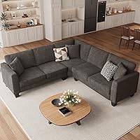 ONBRILL Grey L-Shaped Sectional Sofa, Chenille Corner Couch with 3 Pillows, Easy Assembly for Small Apartments & Living Rooms