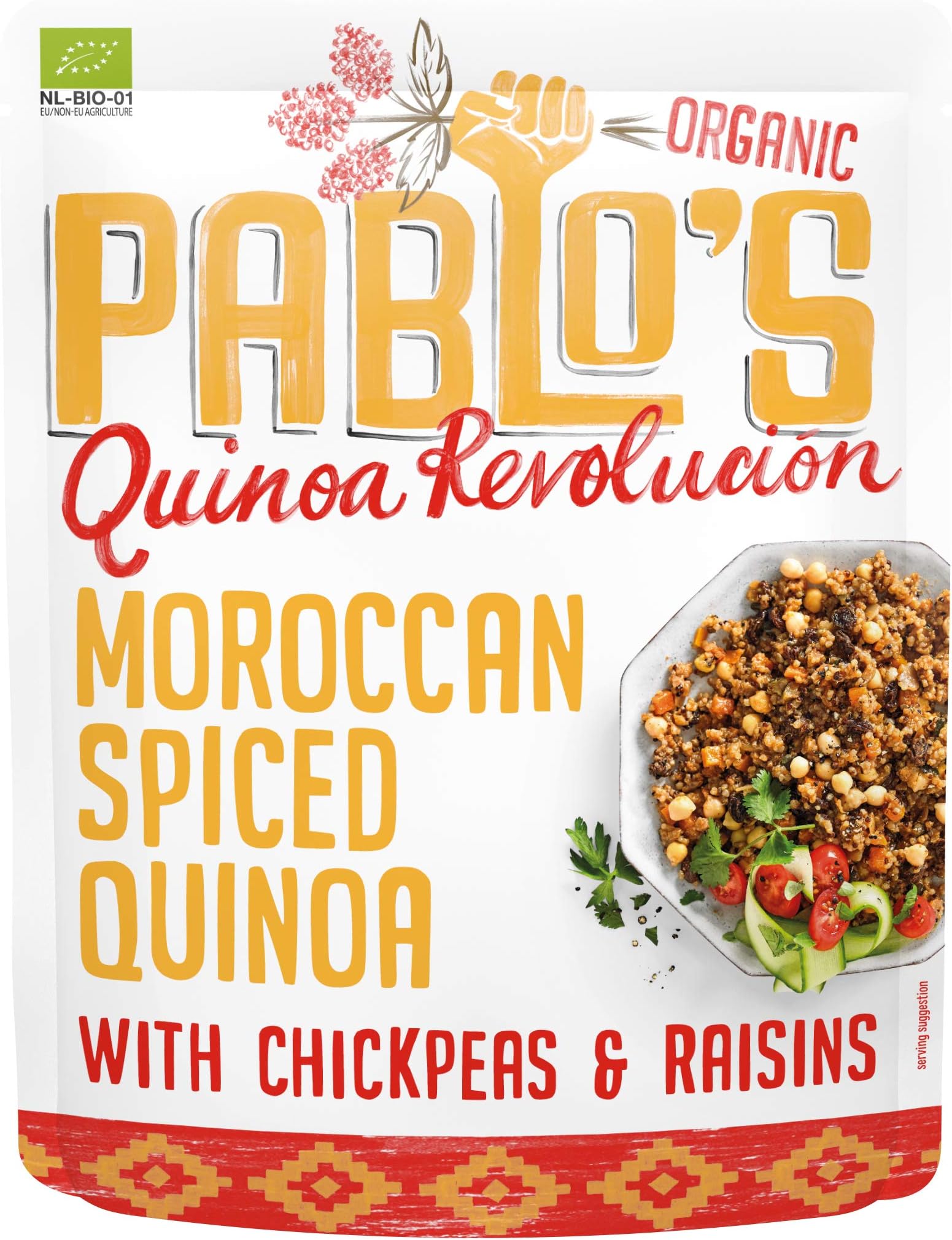 Pablo's Quinoa Revolución Ready To Eat Moroccan Spiced Quinoa with Chickpeas & Raisins 210 Gram (Pack of 10) - Organic & Gluten Free