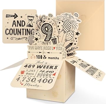 Giftota 9th Birthday Card, 9th Birthday Decorations for Girls Boys, Funny 3D Pop-Up Happy 9 Year Old Birthday Card for Boy, Girl, Kid & Teen, 9 Birthday Gift Ideas for Son Daughter Nephew Niece