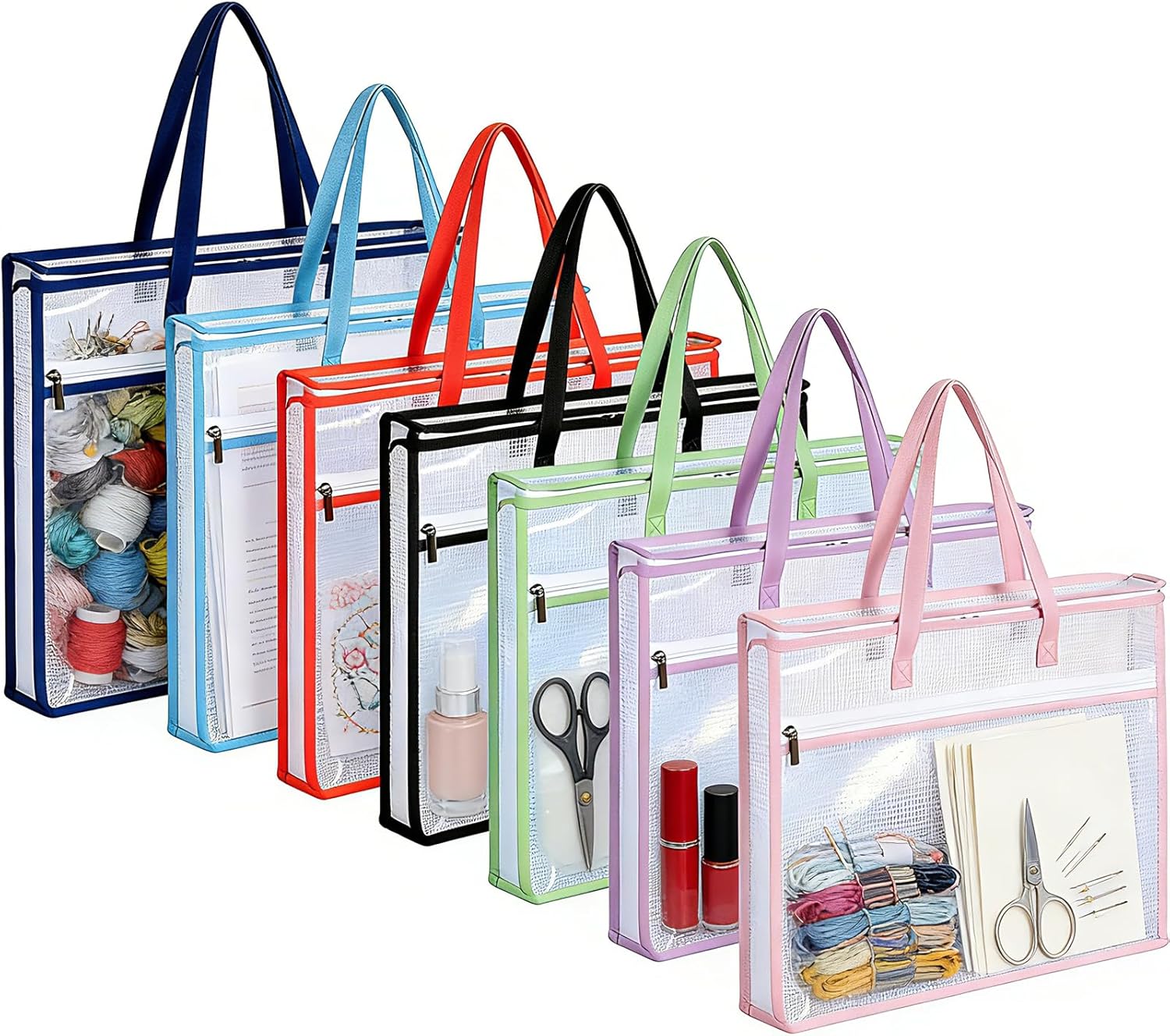 7 Pcs Project Bags Needlepoint Project Bag with Zipper Storage Bags with Handles Sewing Organizer Craft Storage Travel Art Quilting Sewing Bag for Artwork Charts Office