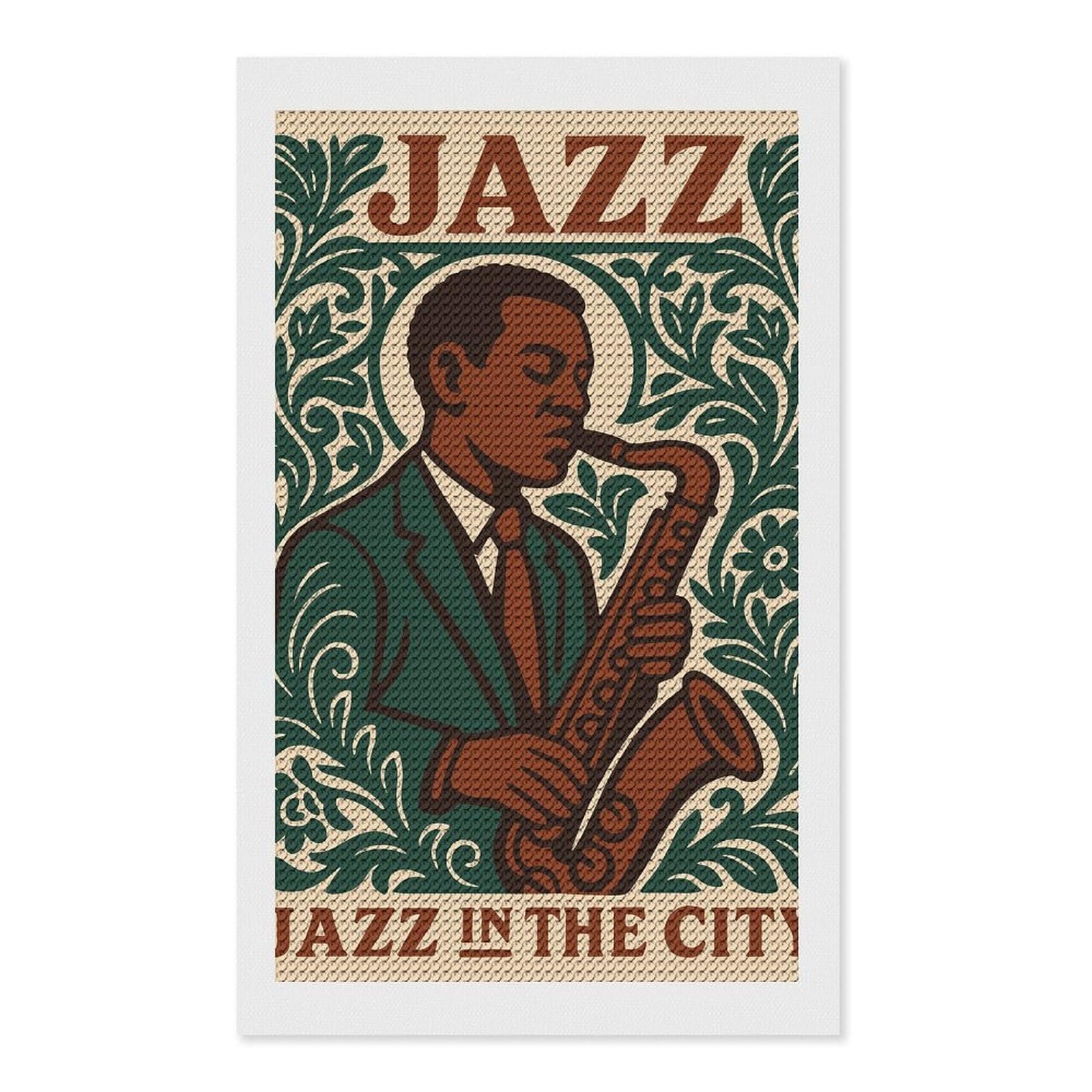 Junmoney Jazz Musician Playing Saxophone Diamond Painting Set 12"x20", Sparkling Round Gems, Decorate Your Room, Fun Craft Experience, Modern Decor