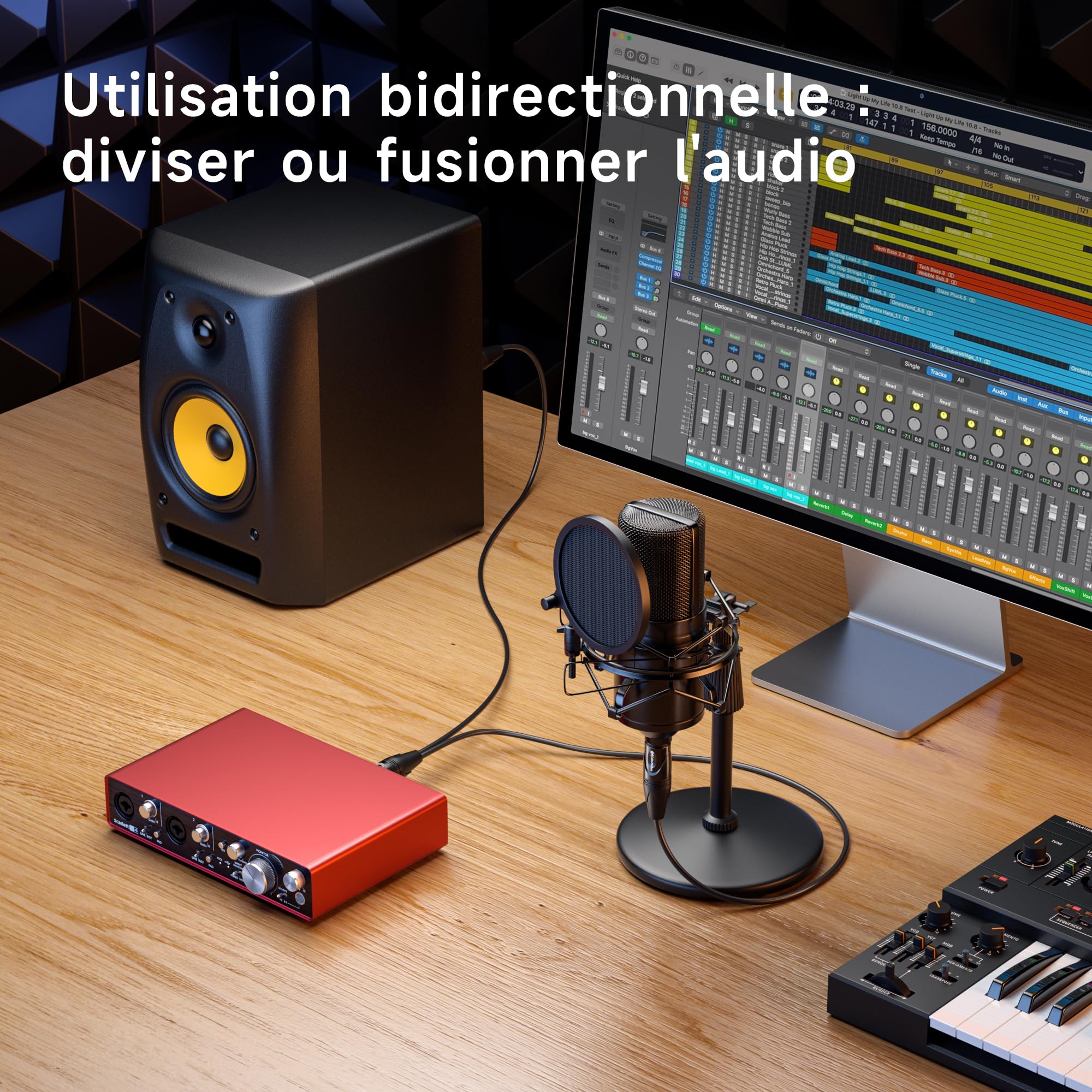 Cable Matters Câble Répartiteur XLR Symétrique, Câble en Y XLR Mâle, 1m | Câble XLR en Y, répartiteur de microphone 1 mâle vers 2 prises femelles, répartiteur de microphone