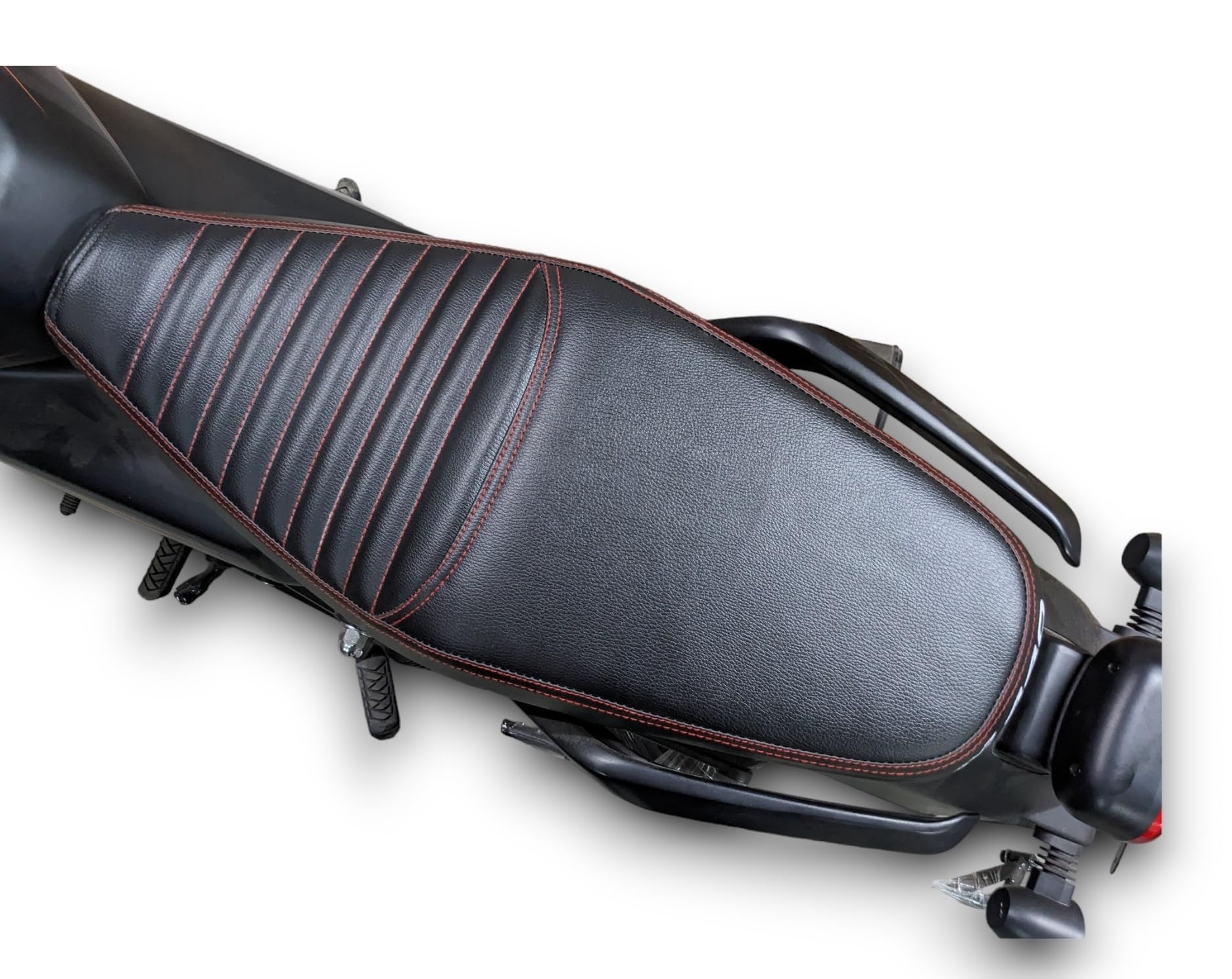 Harley Davidson X 440 Bike SEAT Cover Black PU Leather,Rope PROVIDED,RED Nylon Stitched-image-23