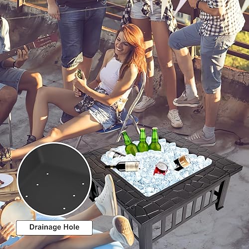Miniatura 3 de Mesa multifuncional para hoguera, 32 pulgadas, cuadrada, de metal, para patio, campo, jardín, playa para parrilla, campamento, calefacción al aire