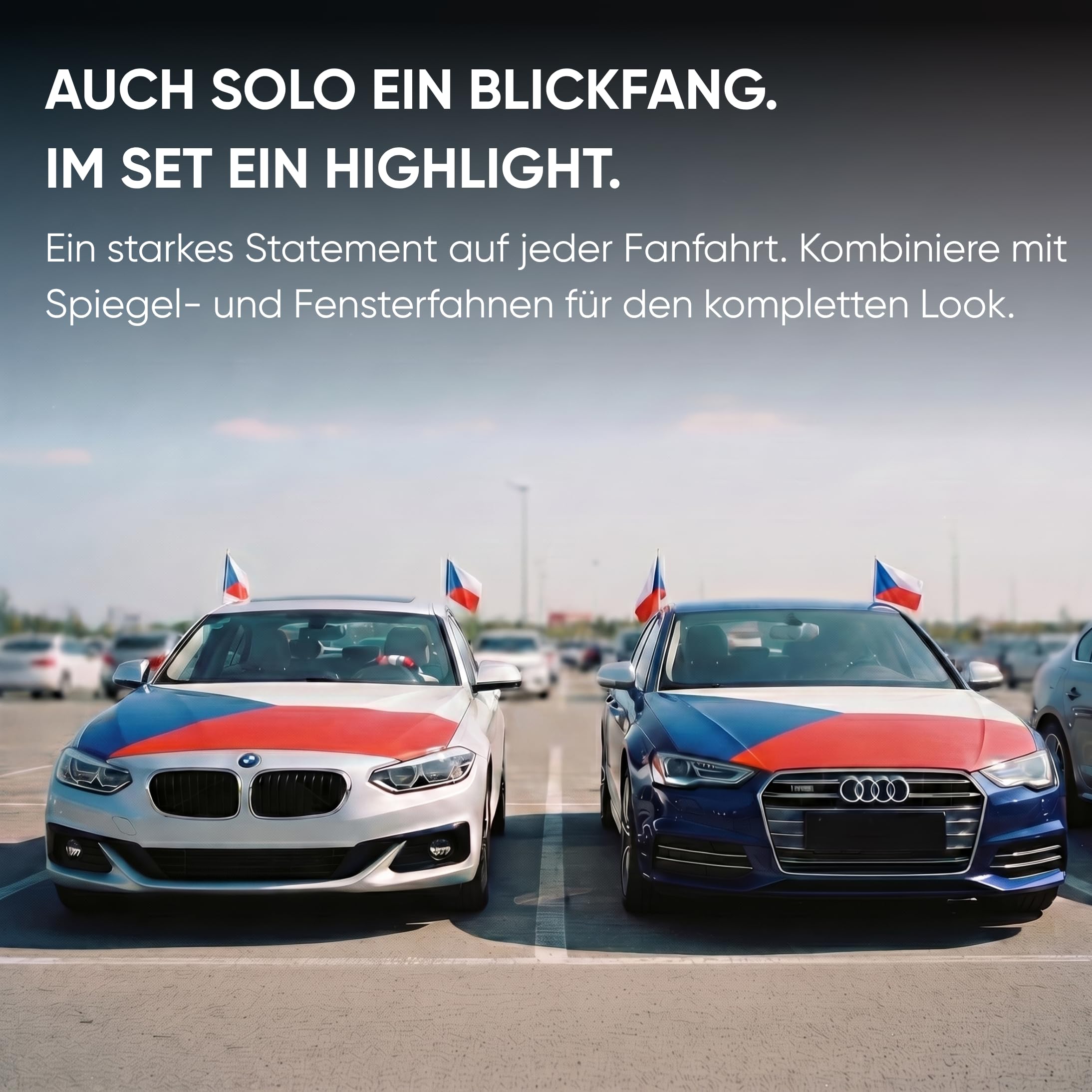 Auto Fahnen Tschechien Set - Motorhauben Fahne & 2 Autofahnen für Fenster, Fußball Fanartikel FZG für EM & WM, Tschechische Flagge Deko Set