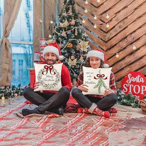 Miniatura 3 de ONFAON Decoraciones navideñas  Juego de 4 fundas de almohada de Navidad de 18 x 18 pulgadas, decoración navideña para el hogar, sofá, sofá,