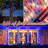 Vista 2 de 150 luces rojas, blancas y azules, extrabrillantes con conectores finales, luces decorativas de Navidad de 31.9 ft con certificación UL, juego