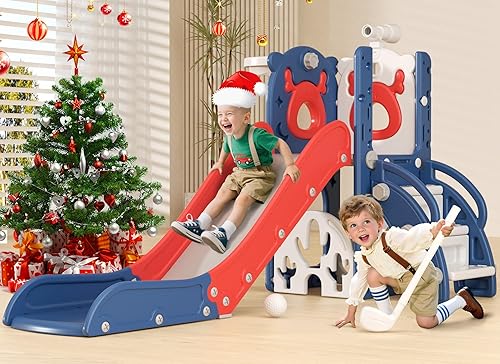 XJD Tobogán 7 en 1 para niños pequeños, tobogán de interior para niños de 12 a 36 meses, nueva actualización con golf, aro de baloncesto para juegos