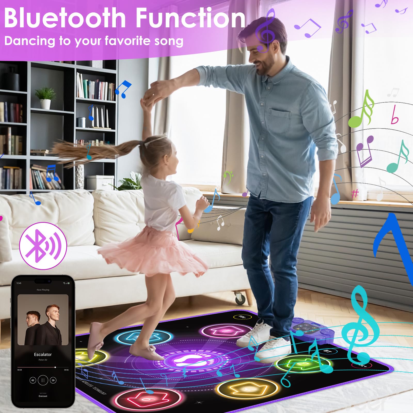 GuKKK Mata do tańca, zabawka dla dzieci, prezent w wieku 3-12 lat, podświetlana mata muzyczna, mata do tańca z muzyką, Bluetooth, 6 diod LED, na Boże Narodzenie, urodziny, zabawka dla dzieci w wieku 3