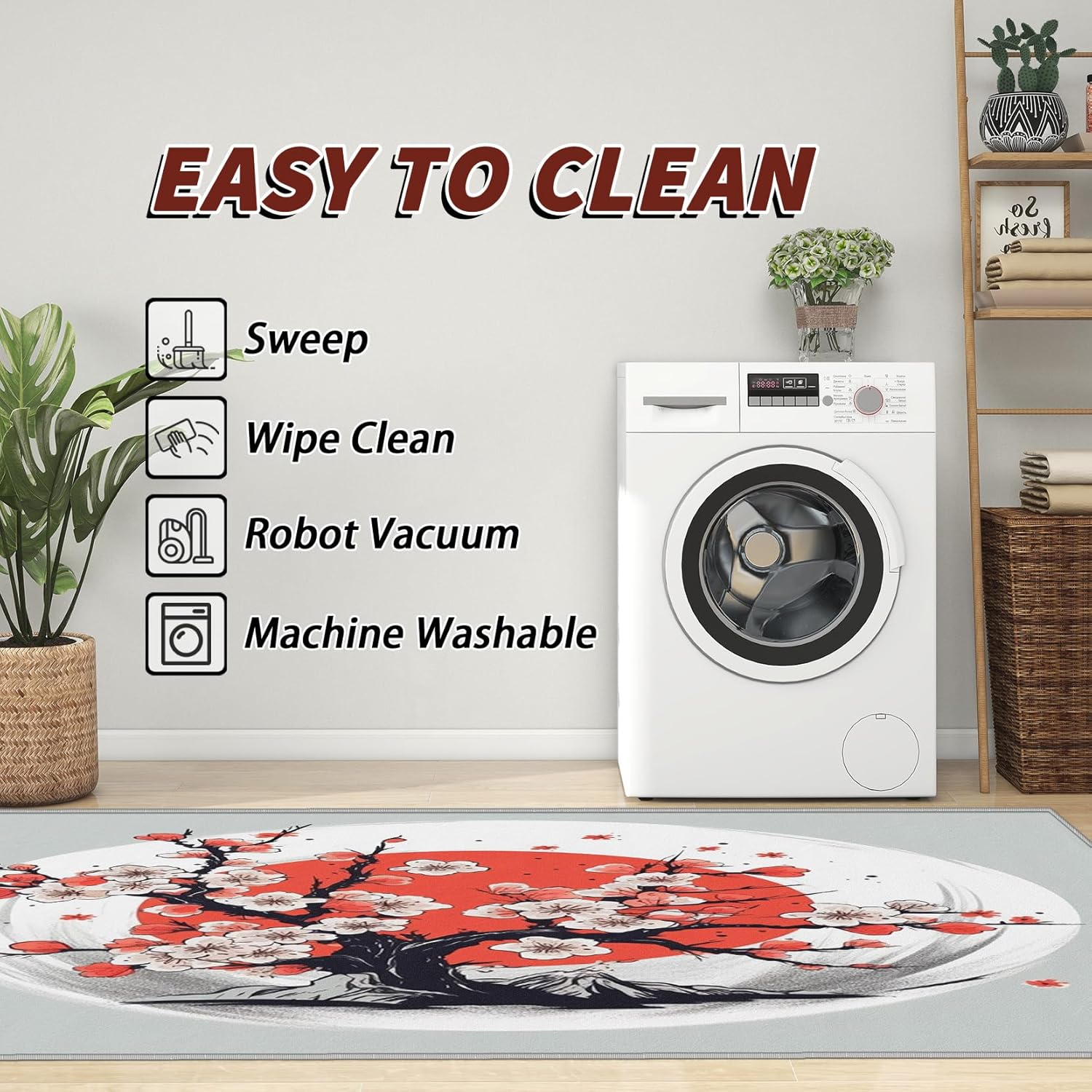 Cherry Blossom Rugs for Living Room - Cherry Blossom Rug, 2x3 Rug, Japanese Floral Watercolor Area Rug, Oriental Asian Flower Door Mat, Washable & Non Slip Small Carpet, Japanese Home Decor