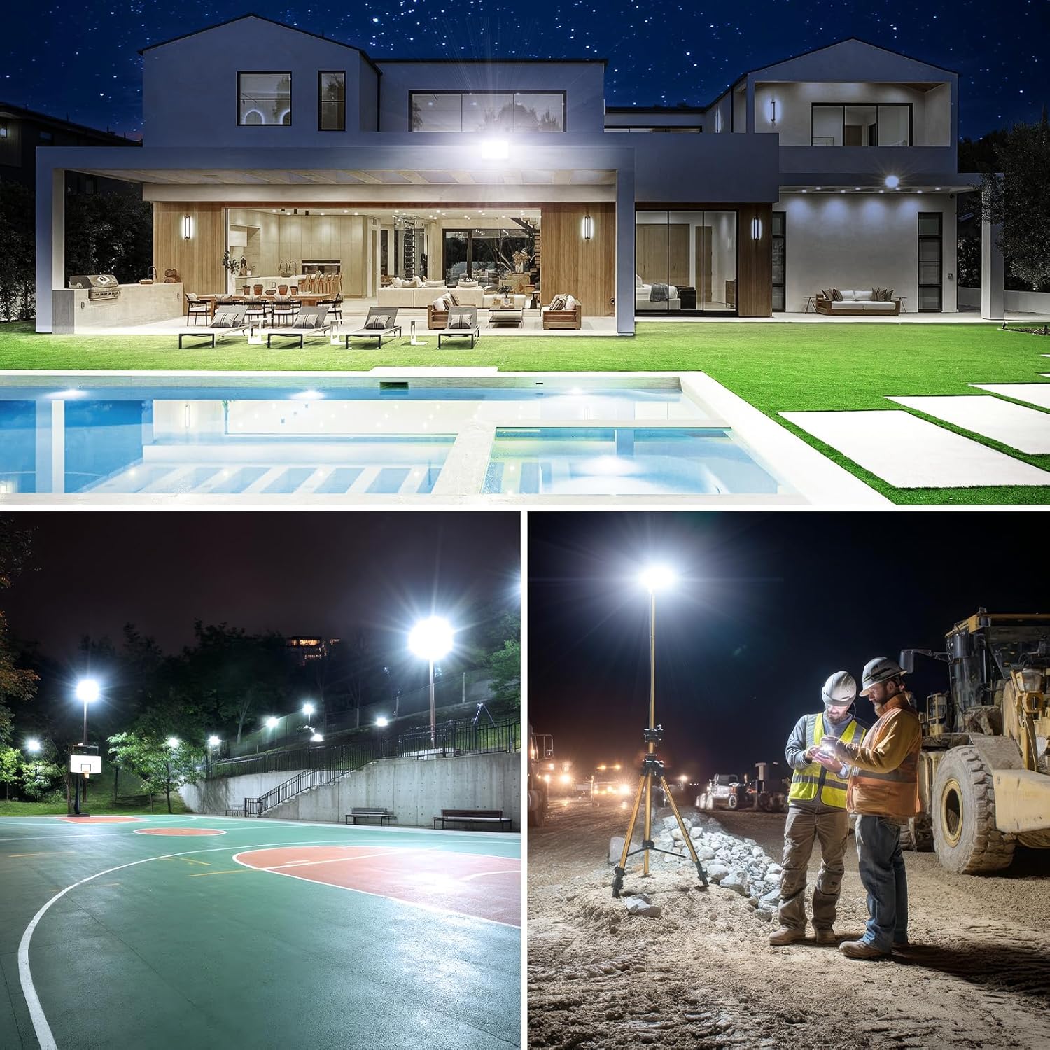 160W Flood Lights Outdoor, 16000LM LED Work Light with Plug, Daylight White 6500K LED Flood Light, IP66 Waterproof Exterior Security Lights for Yard Garage Stadium 2 Pack