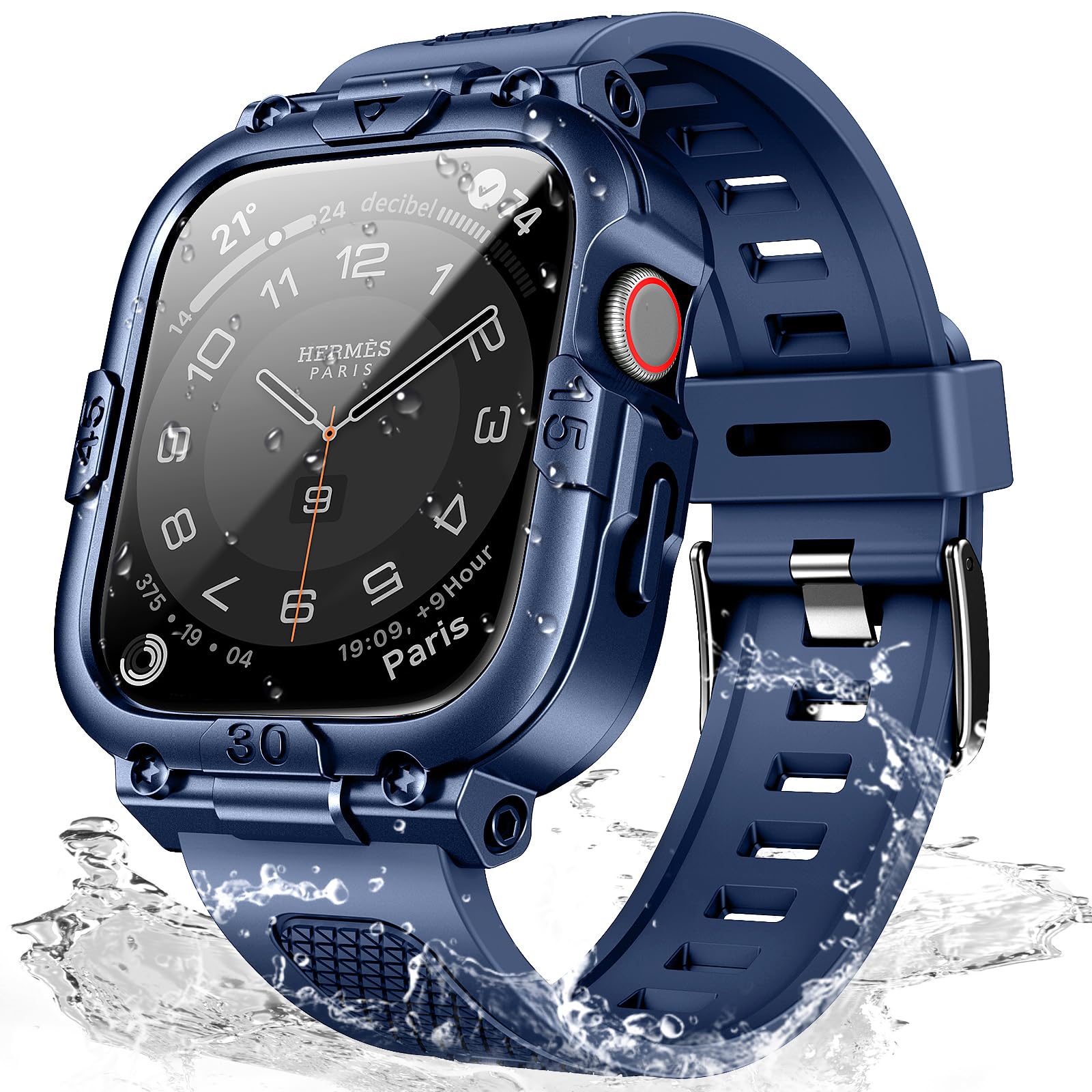 Mosonio Sport Rugged Case with Band for Apple Watch Band 46mm 45mm 44mm 42mm (S11/S10)41mm 40mm, Light TPU Bands with Cover and Screen Protectors for