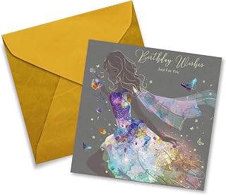 Cherry Orchard Female Open Birthday Card - Birthday Wishes Just For You - Artistic Lady In Gorgeous Flowing Purple Gown - Flitter & Gold Foil Finish - For Her