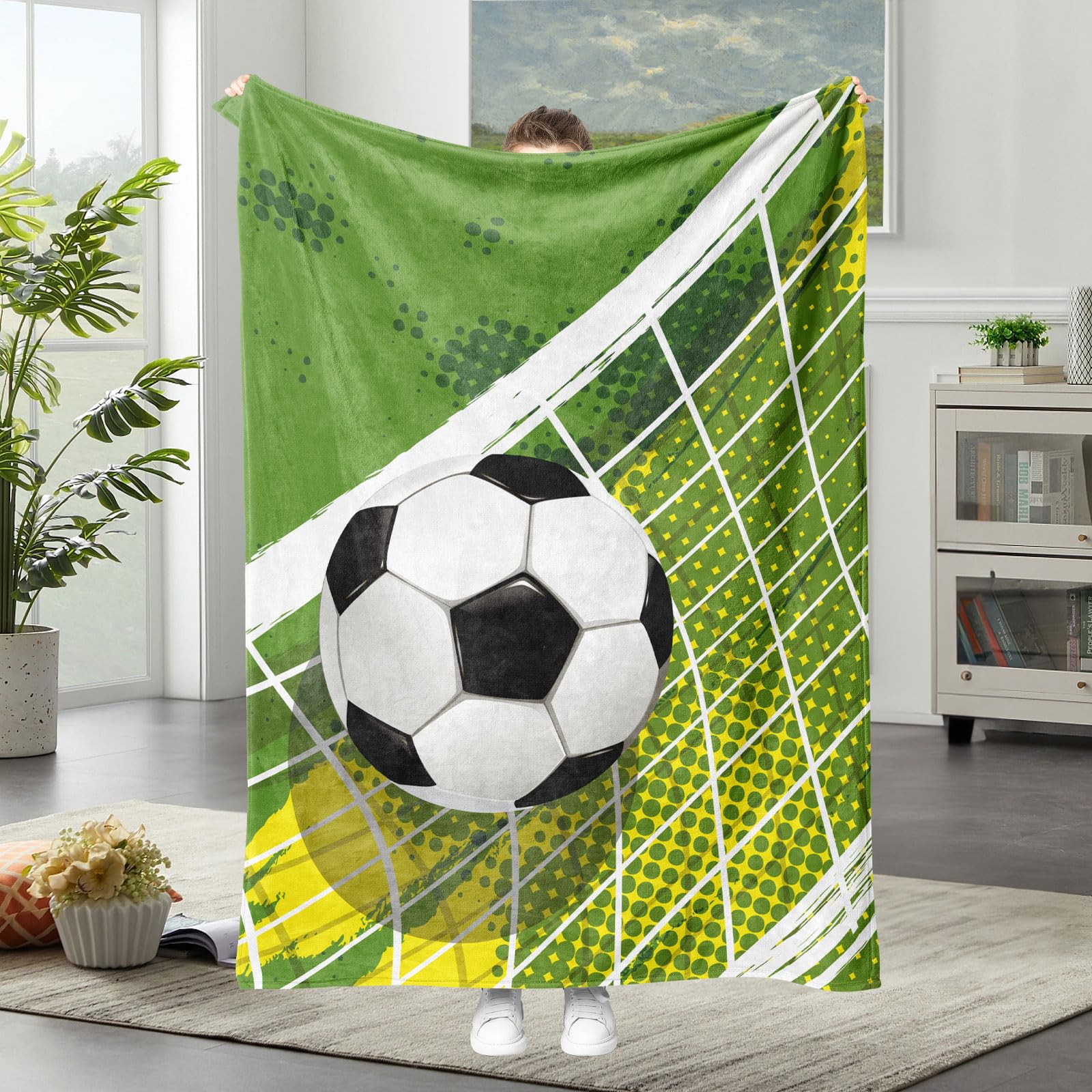 Przytulny koc dla chłopców, 150 x 200, koc do piłki nożnej dla dzieci, do uprawiania sportu, ciepły koc na sofę, koc flanelowy do łóżeczek dziecięcych (C, 150 x 200 cm)
