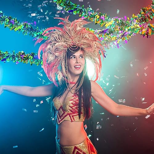 Miniatura 6 de Guirnalda de oropel de Mardi Gras para decoración de árbol de Mardi Gras decoraciones colgantes para el hogar interiores y exteriores carnaval