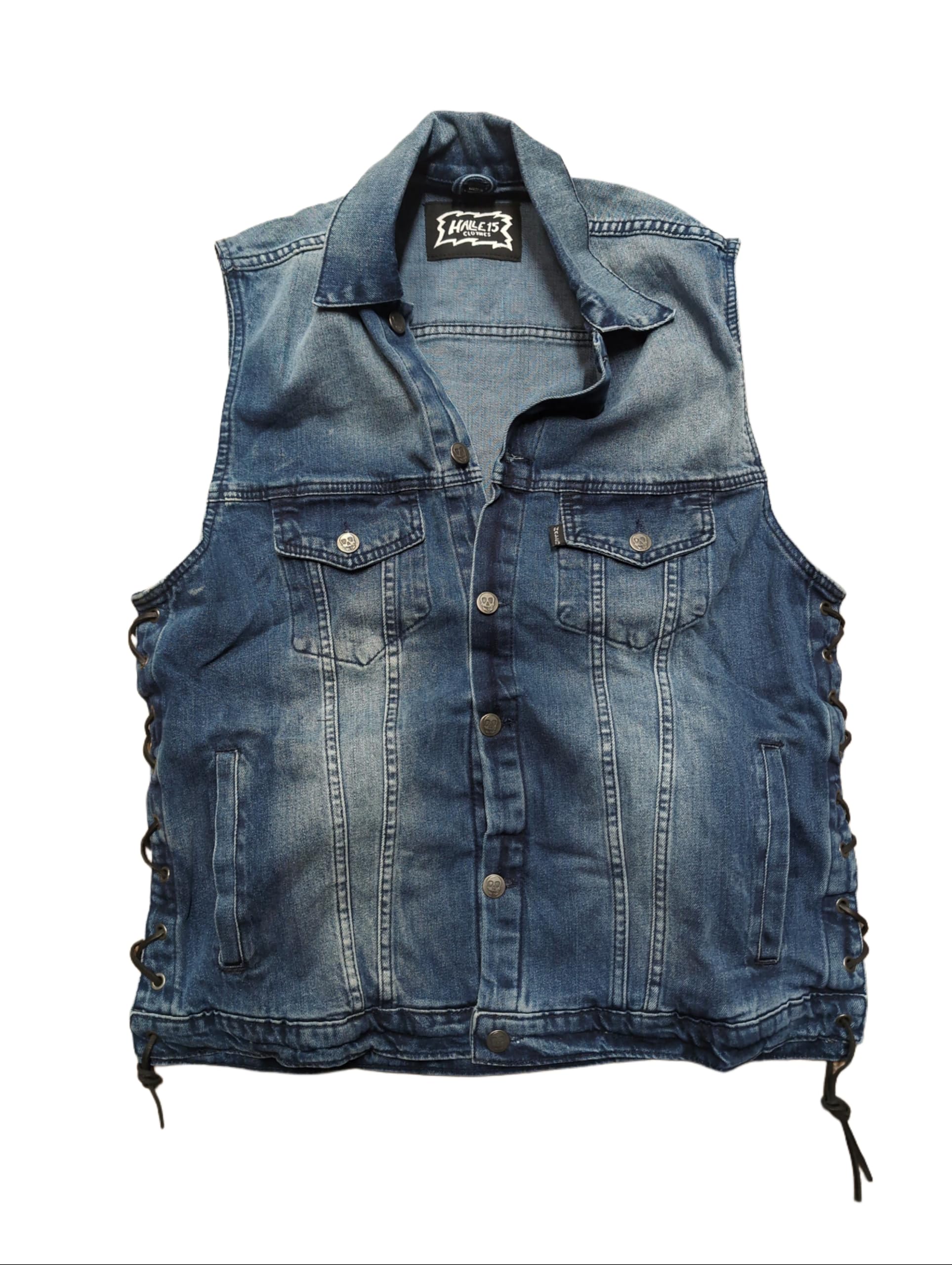 Jeanskutte Blau mit Schnürung, Halle15Clothes Kutte
