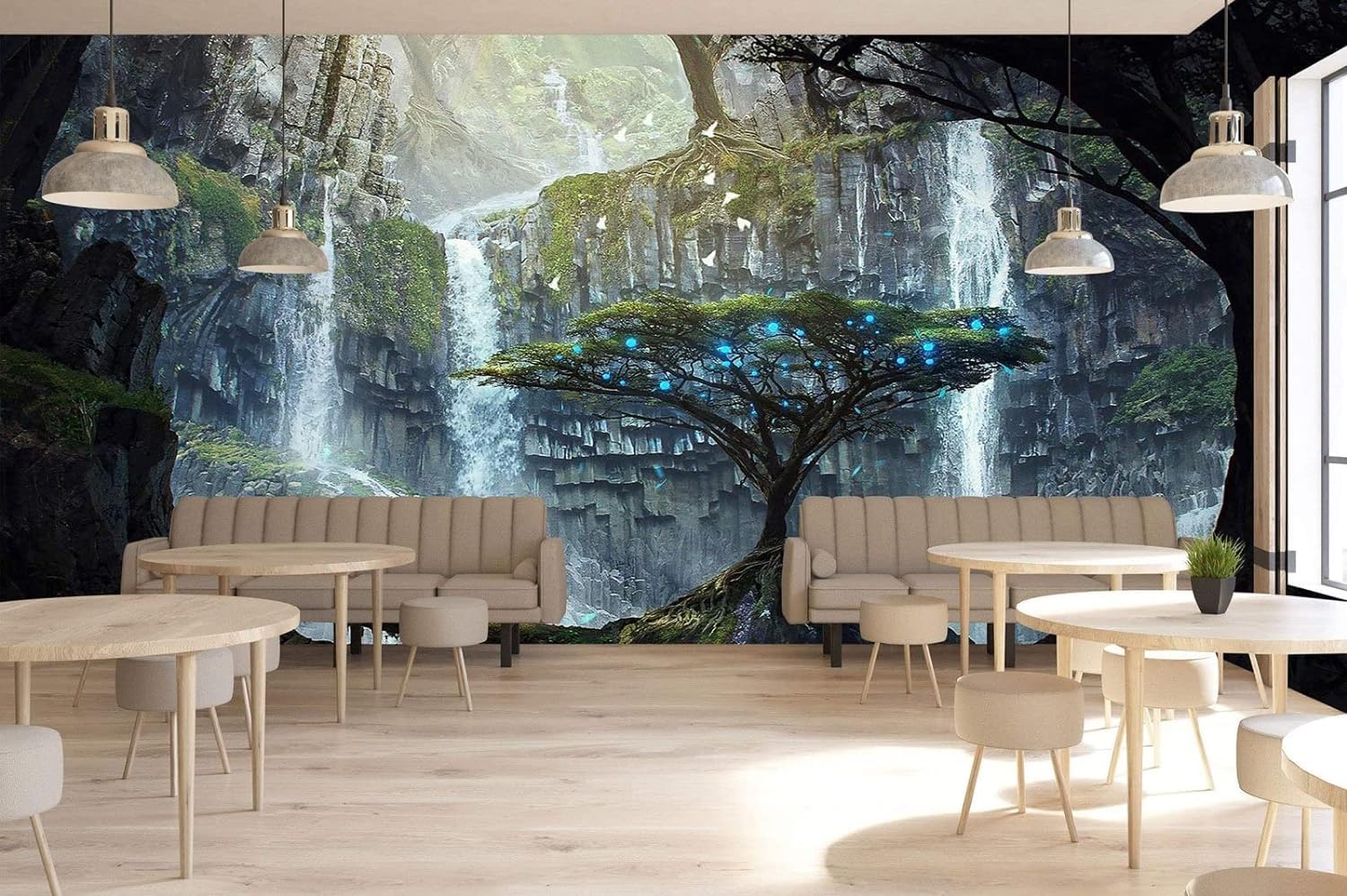 Papier peint effet 3D paysage amovible pour agrandir un salon ou une salle à manger