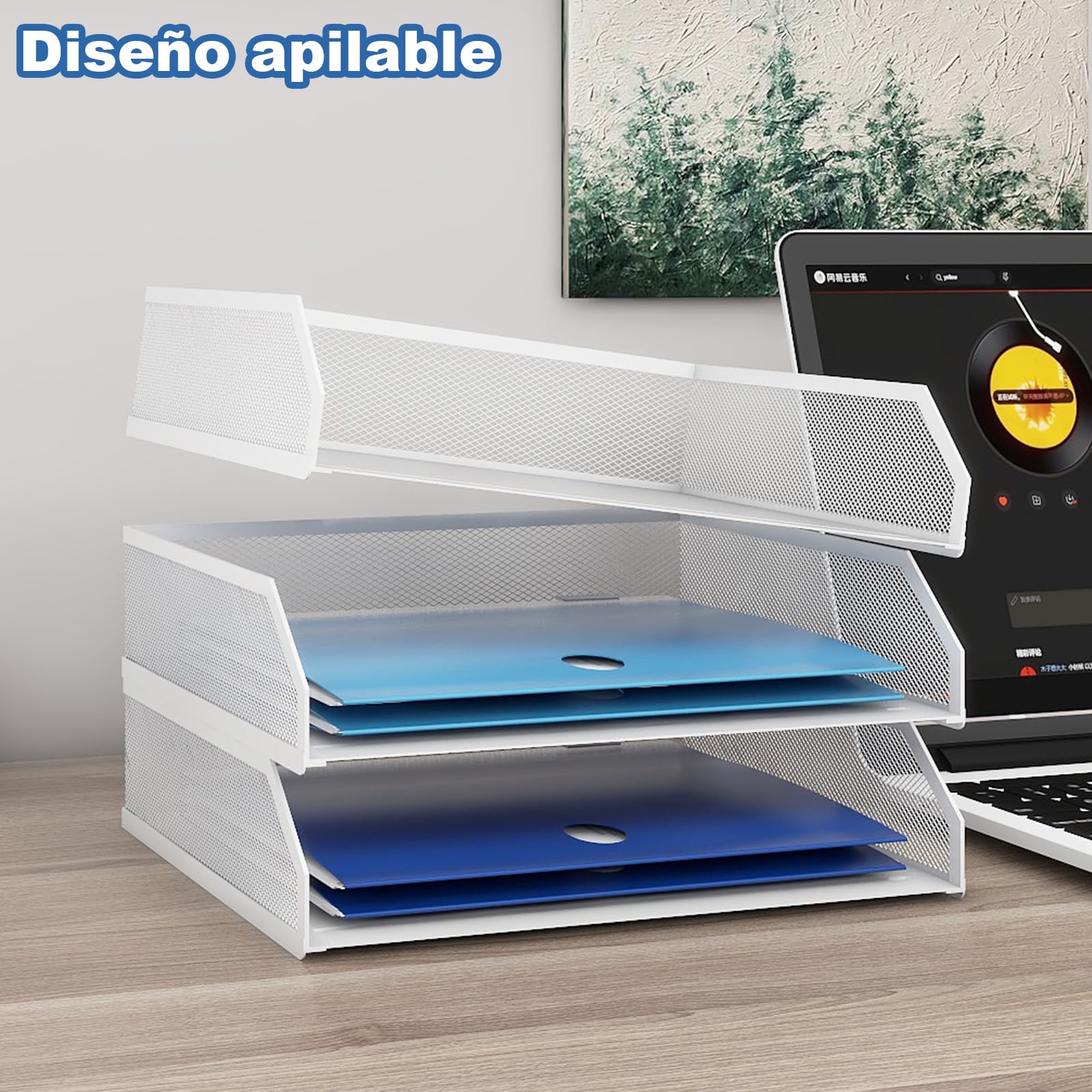 PUNCIA Bandeja para Cartas A4 Archivador de Documentos 3 Bandejas Metal Escritorio Organizador de Archivos Bandeja de Papel Almacenamiento para Oficina Sala de Trabajo Escuela Oficina Blanco