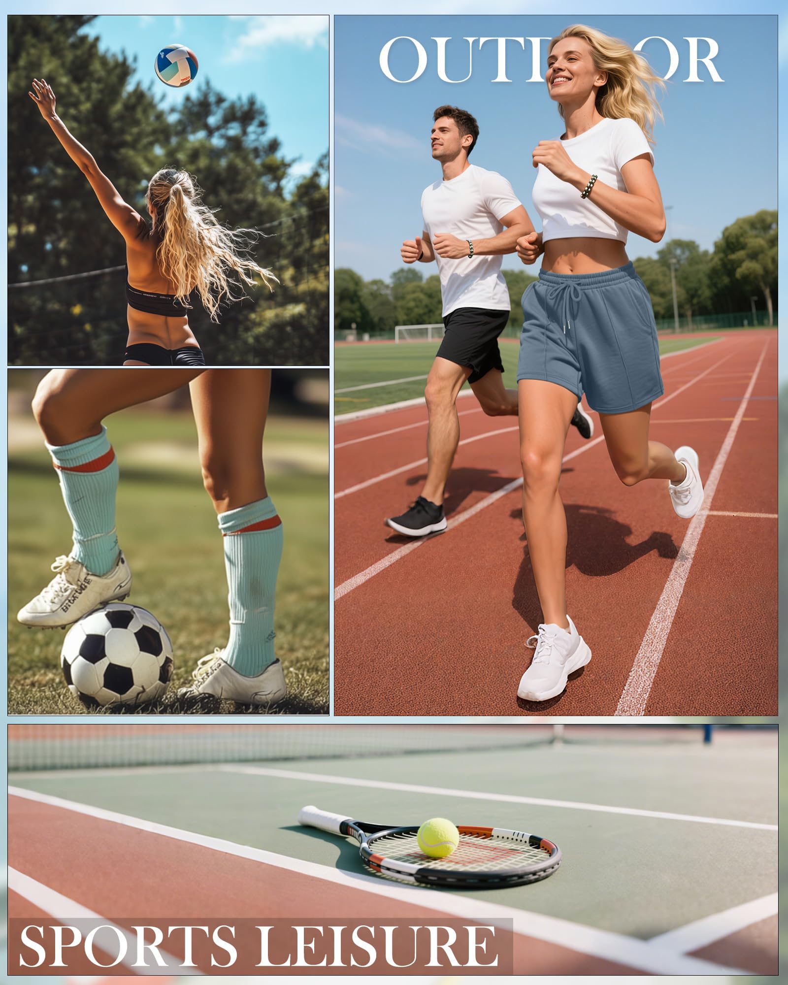 Neer Lot de 3 shorts de survêtement pour femme, short athlétique décontracté avec cordon de serrage, pantalon court d'été ample et uni avec poches