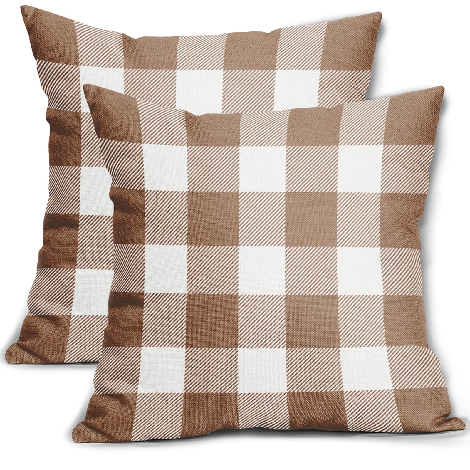 Aytipun Light Brown and White Buffalo Plaid Pillow Covers 18x18 Set of 2 Check Pattern Print Decorative Outdoor Pillowcases Holiday Farmhouse