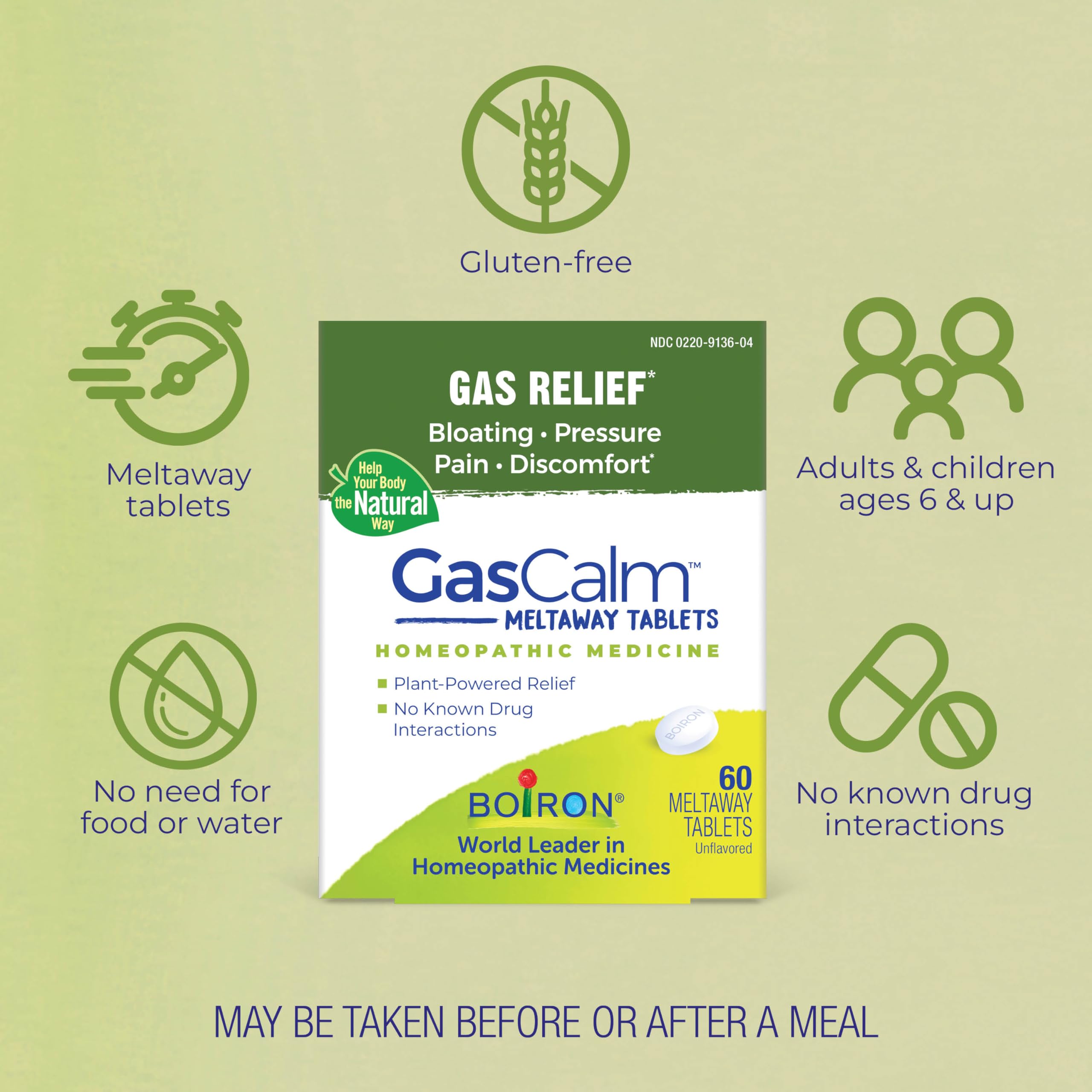 Boiron GasCalm Tablets for Relief from Gas Pressure, Abdominal Pain, Bloating, and Discomfort - 60 Count — Amazon image 3
