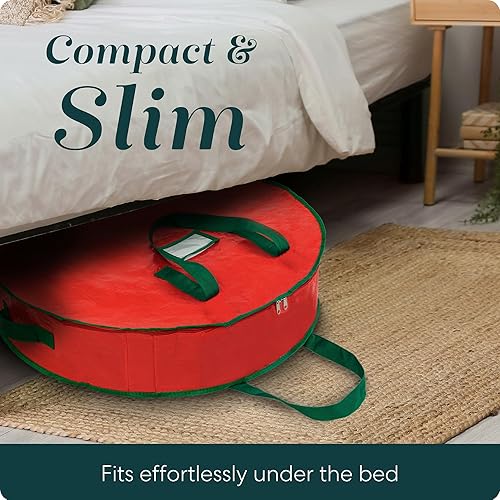 Miniatura 7 de Bolsa de almacenamiento de corona de Navidad, paquete de 2 unidades, duradera, material de lona, cremallera, asas de transporte resistentes,