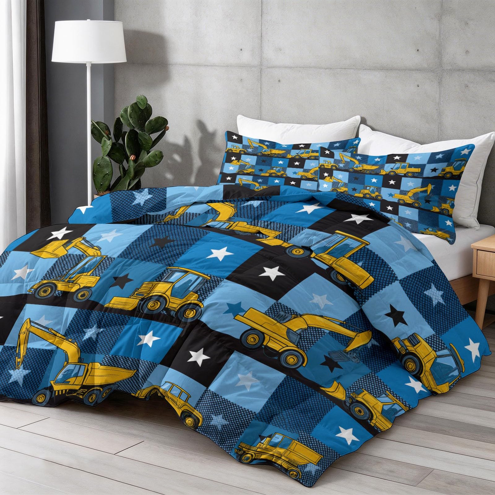 Piumino estivo in microfibra, 140 x 200 cm, trapunta, letto singolo, camion pelatrice e cantiere giocoso, Edredon per tutte le stagioni, per la camera dei ragazzi, caldo e leggero, imbottitura 200 g