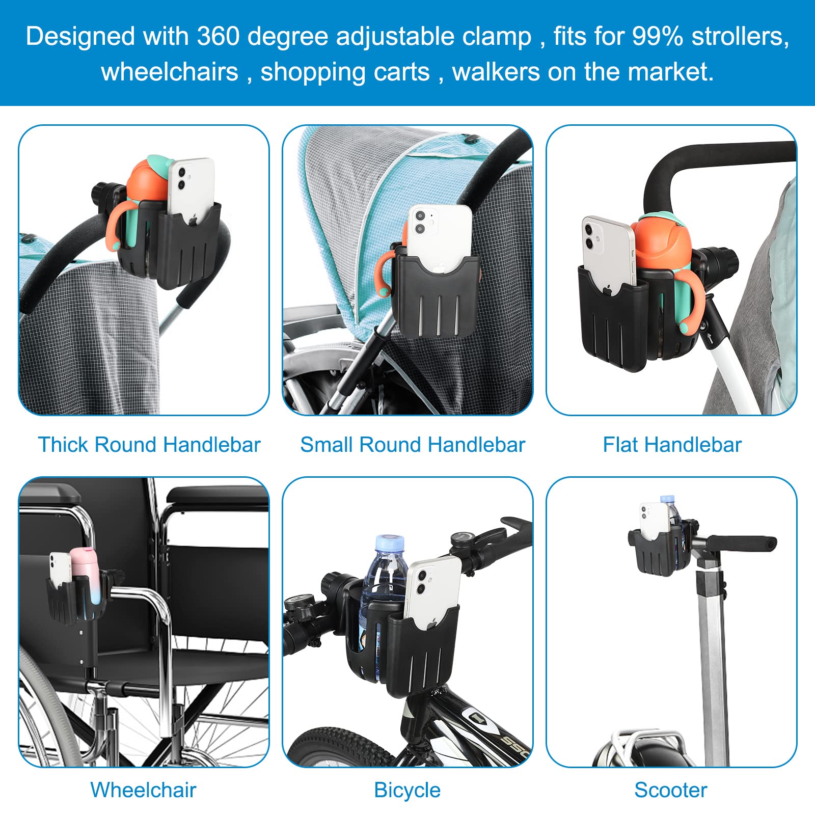 Stroller Phone Holder Double Cup 3-in-1 Cup Holder For S - Phone Holder & Double  Drink Holder For Urban Glide Thule Stroller