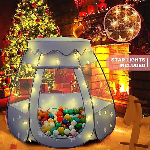 Miniatura 2 de GeerWest Pozo de pelotas para bebés con luces de estrellas  Tienda de campaña de princesa desplegable para regalo de cumpleaños de bebé niña de un