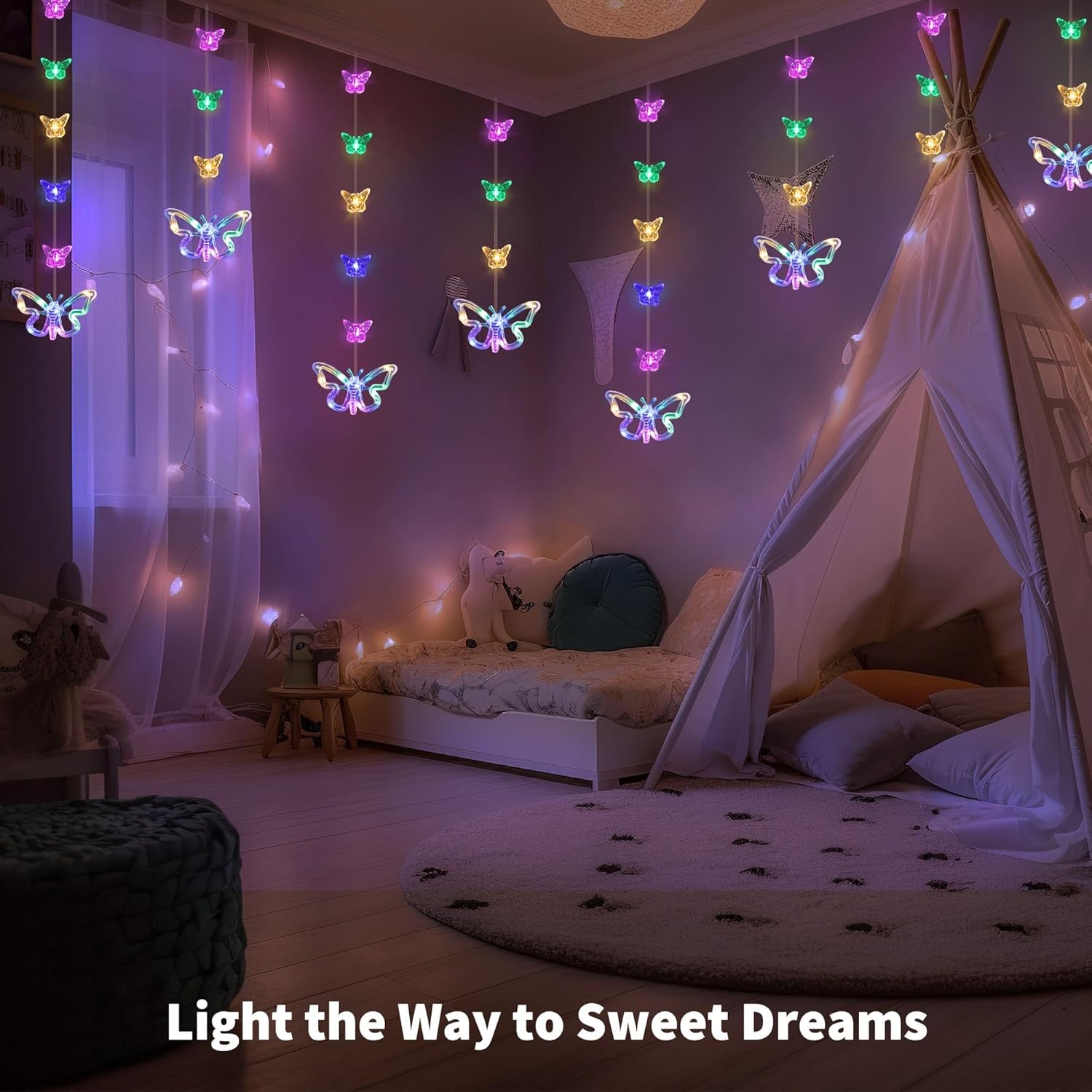 butterfly curtain lights as wedding backdrop