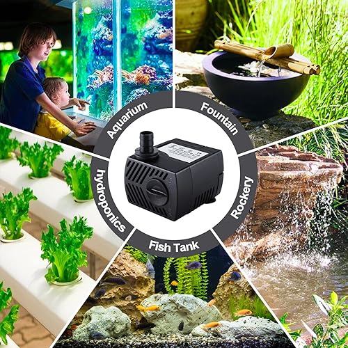 Miniatura 7 de Bomba sumergible para fuente, 2 paquetes de 80 GPH (4 W 300 LH), bomba de agua silenciosa con elevación de 2.6 pies de alto, bomba de agua con tubo