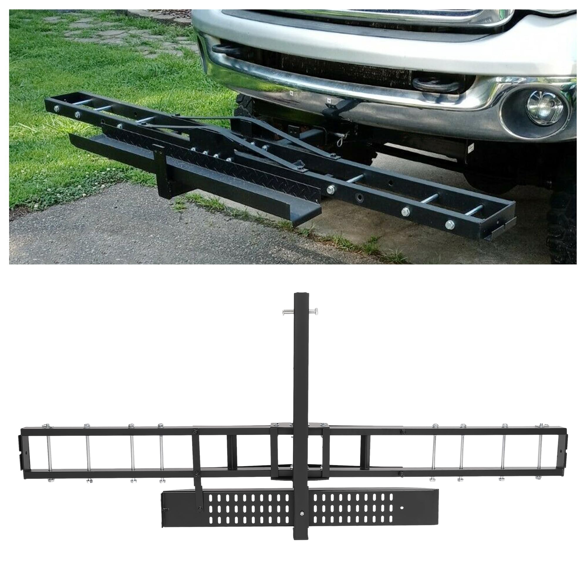 ECOTRIC 500LBS Motorcycle Trailer Hitch Carrier Scooter Dirt Bike Hauler Hitch Mount Rack with Loading Ramp Locking Device Heavy Duty Steel Motorcycle Rack for Hitch Fits 2" Receiver