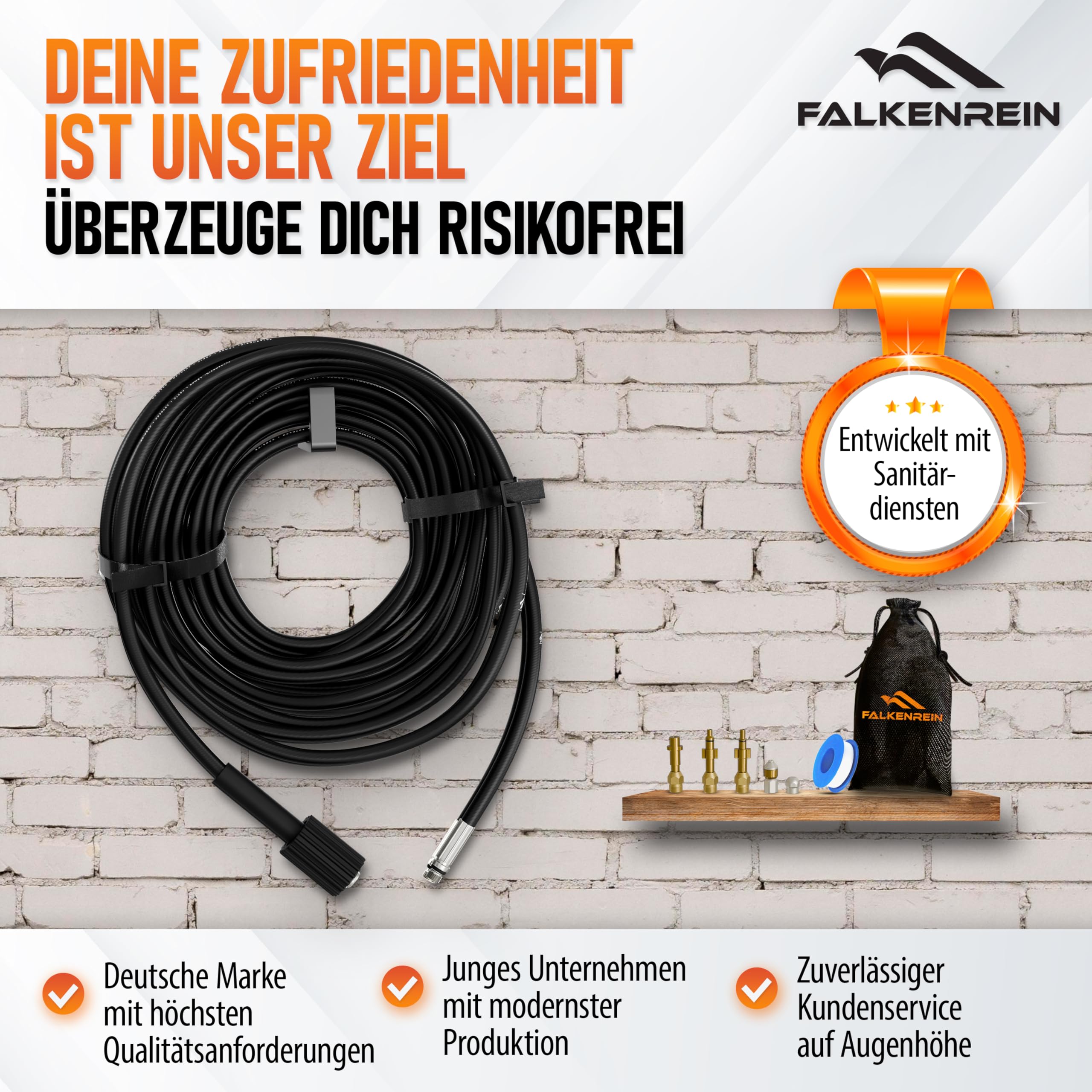 Premium-Rohrreinigungsset - Rohrreinigungsschlauch 20m | Kompatibel mit Kärcher, Parkside und Bosch Hochdruckreiniger | Reinigt verstopfte Rohre und Abflüsse mühelos