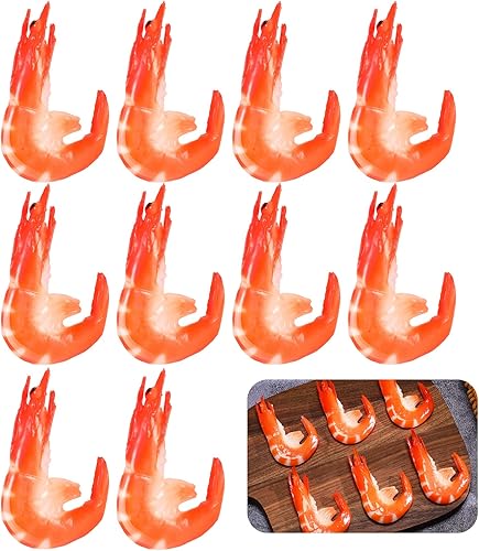 Chalyna 9 unidades de camarones falsos de imitación rojos modelo de camarones cocidos simulados, modelo de alimentos falsos artificiales para